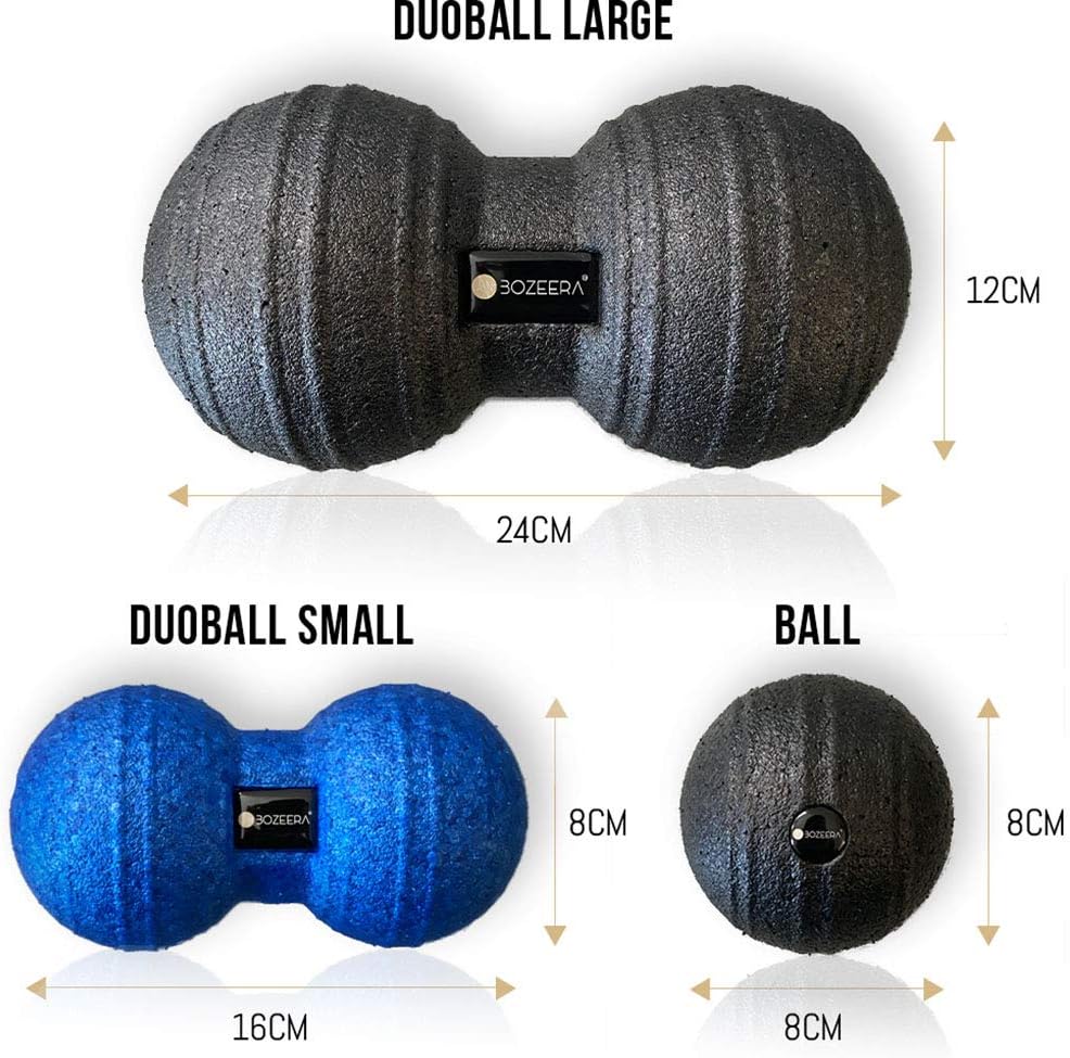 (Faszien-Duoball 12 cm, Faszien-Massage-Set 8 cm & 12 cm) Duoball Faszien-Massagebälle-Set inklusive kostenloser Videoanleitung, Poster & Tasche – BOZEERA: Premium-Set – Bild 3