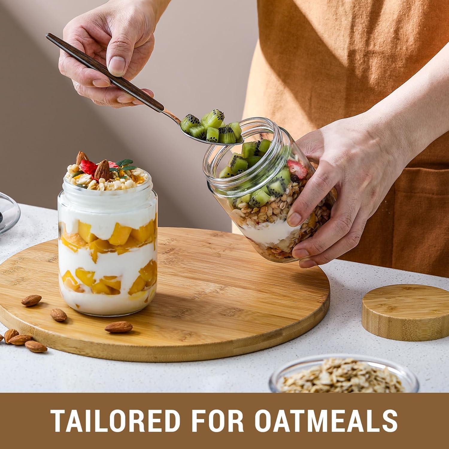 VITEVER Overnight Oats Gläser mit Deckel, 500 ml Einmachgläser mit Schraubdeckel, Meal-Prep-Gläser für selbstgemachte Marmelade, Babynahrung, Einlegen, Einkochen, Einmachglas, Sauerteig – Bild 4