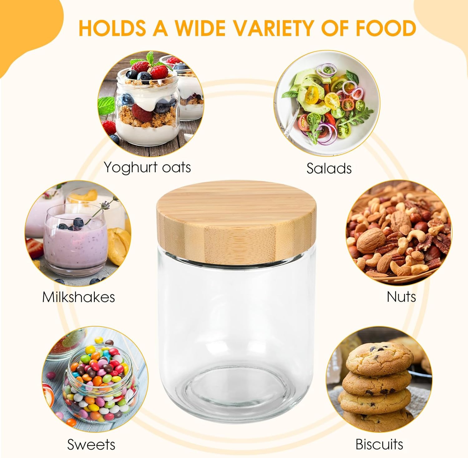 6 Stück Mealprep-Gläser, Overnight-Oats-Gläser mit luftdichten Deckeln, 500-ml-Einmachgläser mit Schraubdeckel, multifunktionales Meal-Prep-Glas-Einmachglas für Marmelade, Salat, Milchshake, Joghurt – Bild 4