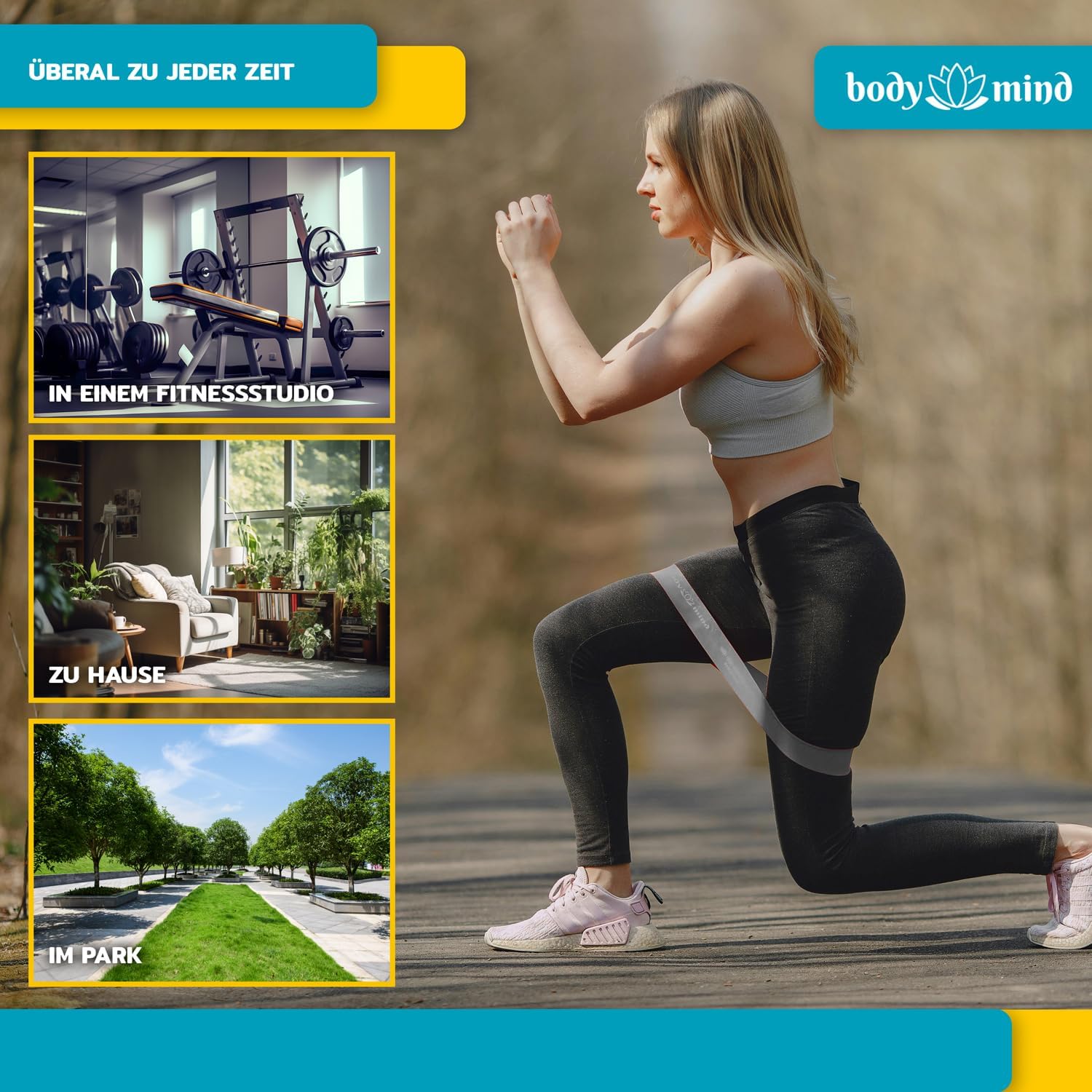 Body & Mind® Fitnessbänder 5 Stück Widerstandsbänder in 5 Stufen, Widerstandsbänder Trainingsbänder Gymnastikbänder 5er Set für Muskelaufbau, Yoga, Pilates & Work-Out; Sportband 100 % Latex – Bild 7