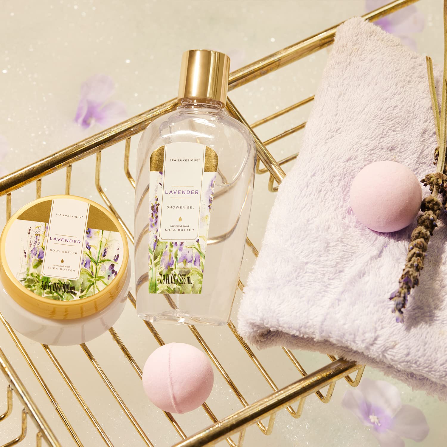 SPA LUXETIQUE Bade-Geschenkset für Damen – 8-teiliges Lavendelduft-Wellness-Set für Damen, Geburtstagsgeschenk, Beauty-Set mit dekorativer Badewanne, Muttertagsgeschenk, Weihnachtsgeschenke, Valentinstagsgeschenk – Bild 4
