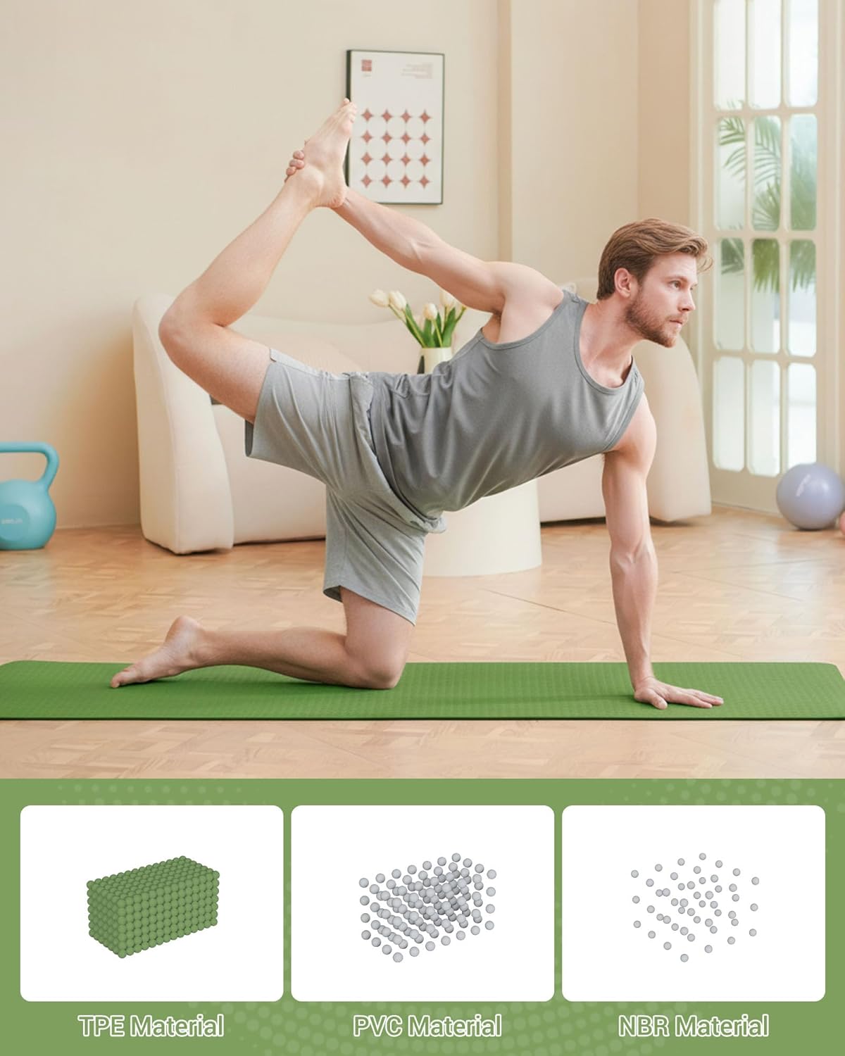 Good Nite Gymnastikmatte, Yogamatte, Fitnessmatte, rutschfeste Trainingsmatte, Sport-Gymnastikmatten, Pilates-Matte, Bodenturnmatte mit Tragegurt, 183 x 61 x 0,6 cm – Bild 5