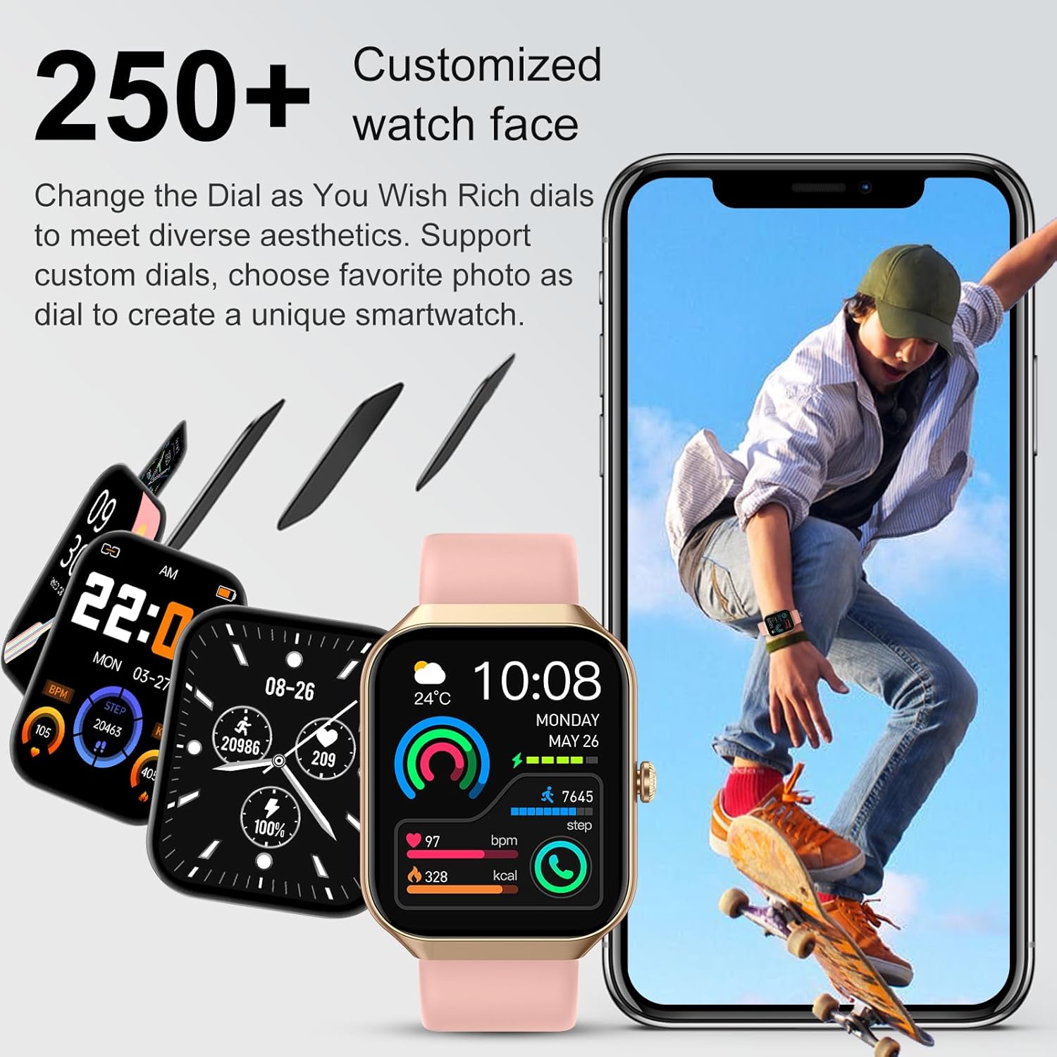 Smartwatch Damen Herren mit Telefonfunktion, 1,96 Zoll Fitnessuhr mit Herzfrequenz SpO2 Schlafmonitor Schrittzähleruhr IP68 Wasserdicht Smartwatch mit 113+ Sportmodi, Sportuhr für Android iOS – Bild 6