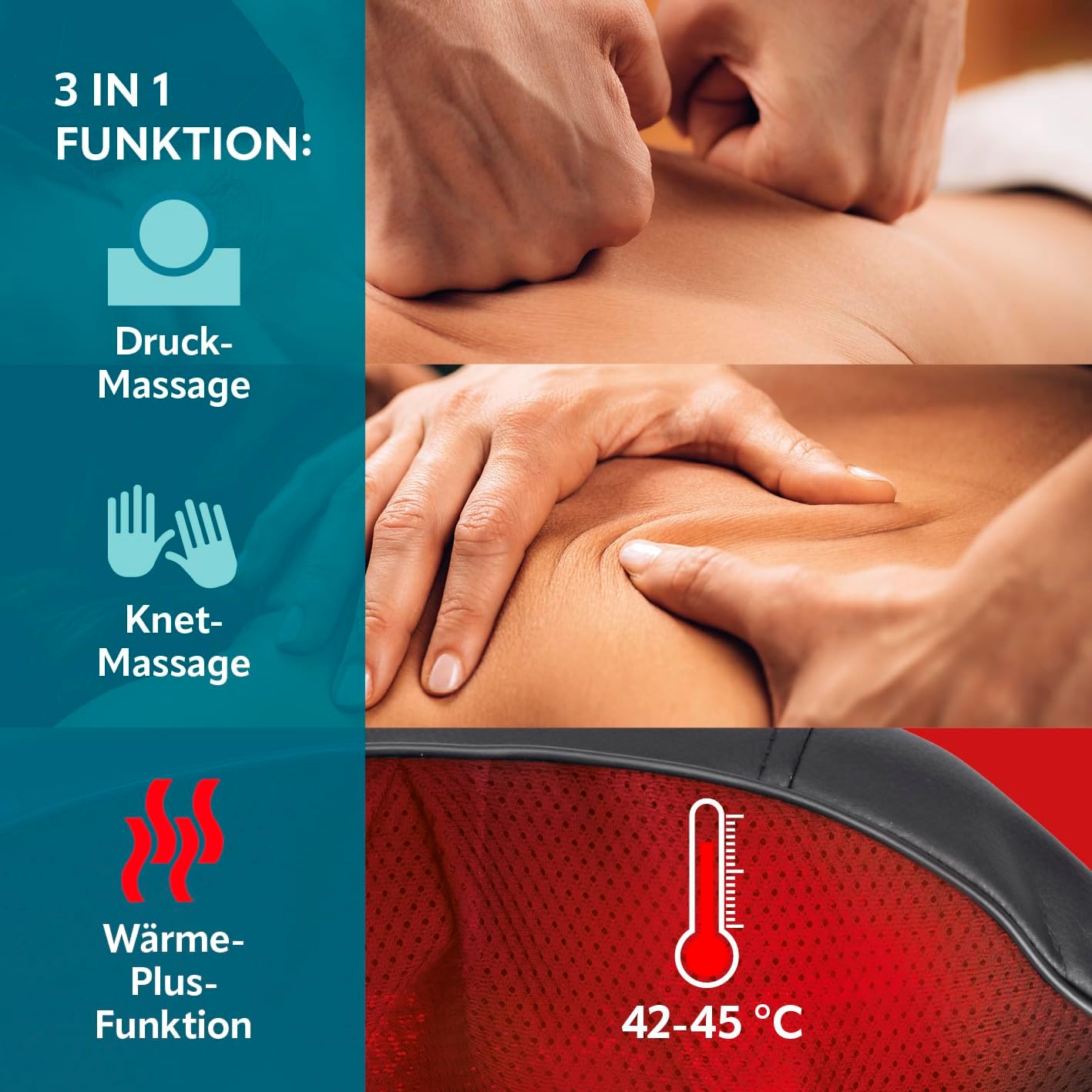 VITALmaxx Shiatsu Nackenmassagegerät | Massagegerät für Schultern, Nacken, Rücken, Beine | Massage mit Wärmefunktion, Knetmassage & Druckmassage | 8 rotierende Massagebälle, schwarz – Bild 3