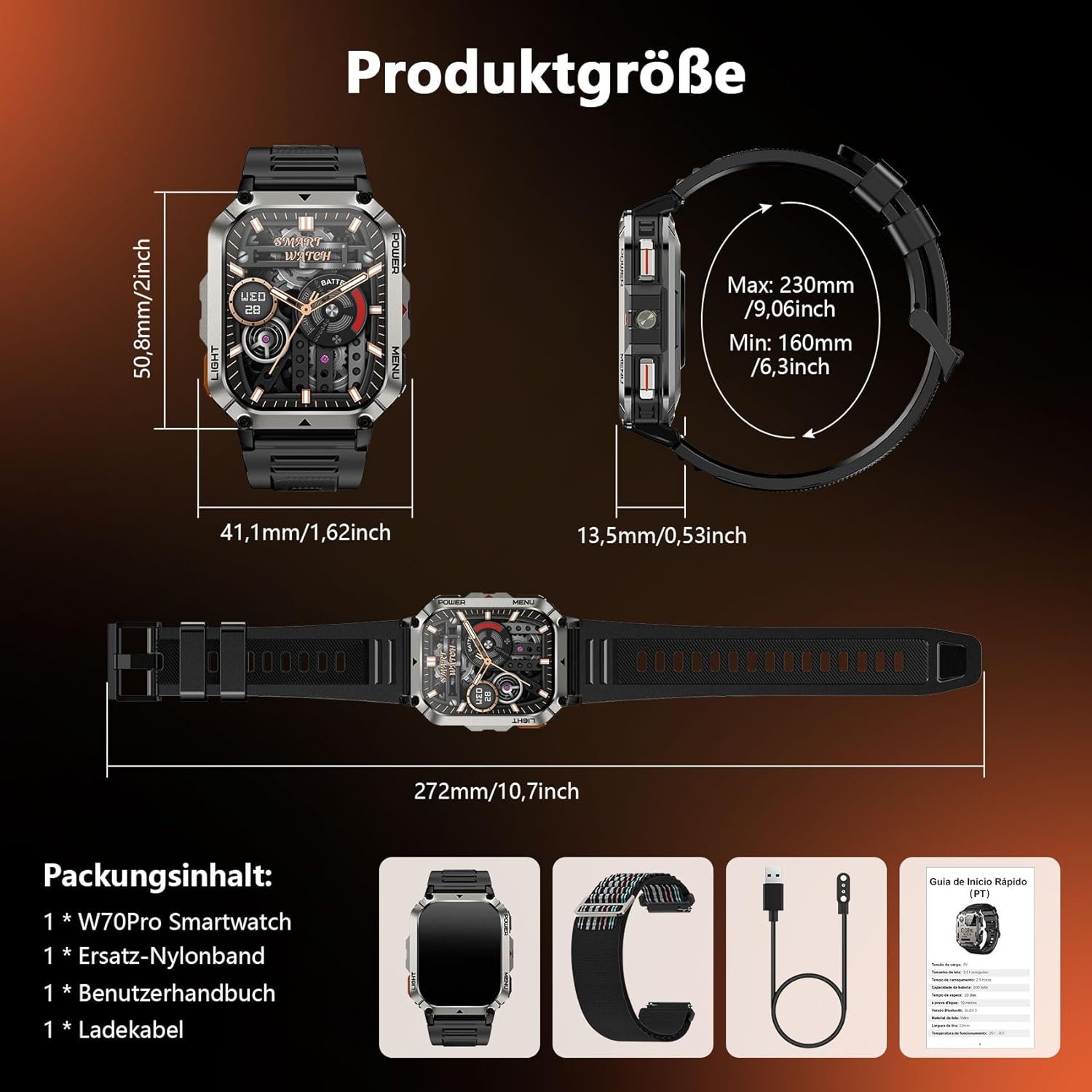 Blackview 900 mAh Herren-Smartwatch, Bluetooth-Anrufe/Kompass/LED-Beleuchtung/2 Armbänder (Silikon/Nylon), Sportuhr mit Puls-Schlaf-Schritten-Kalorien-Kilometer-Monitor, Fitness-Uhr für Android iOS – Bild 10