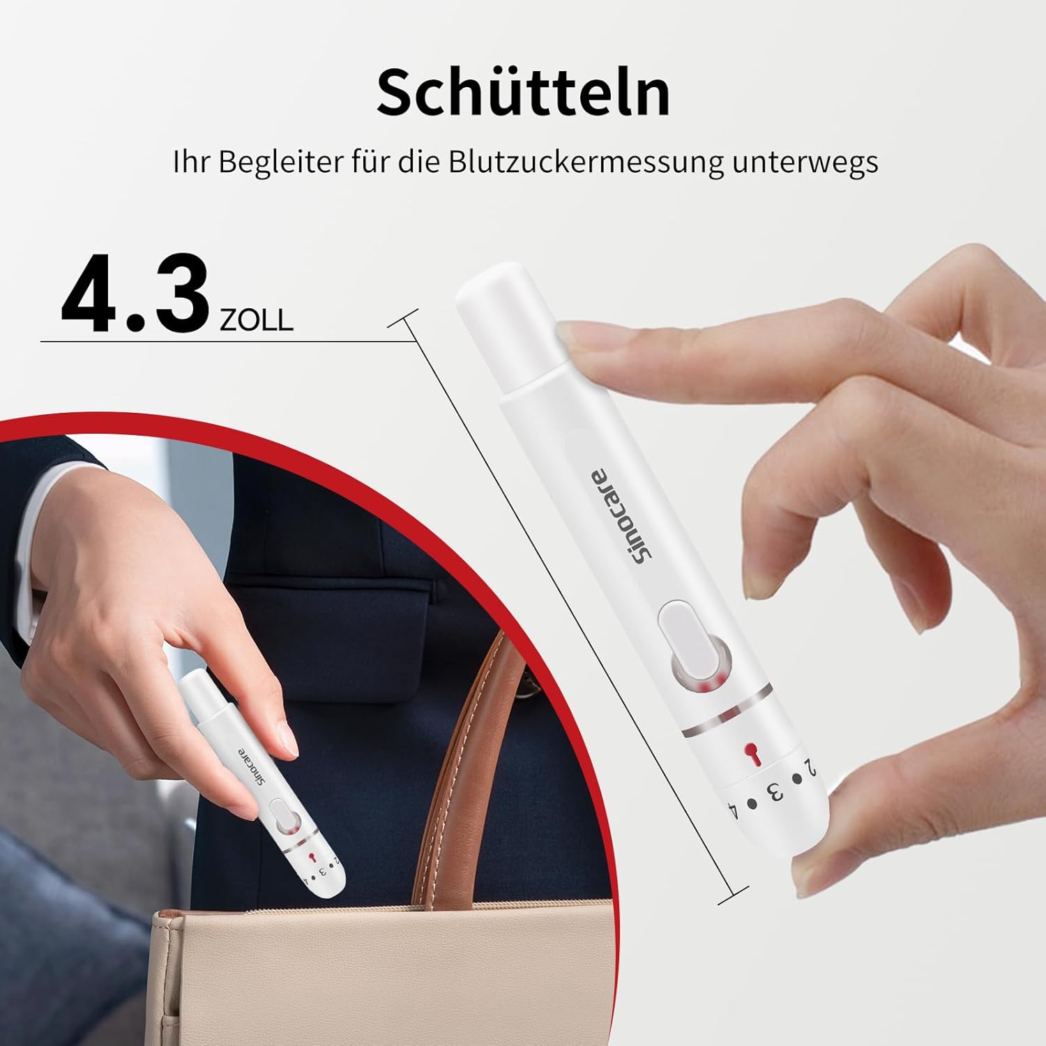 Sinocare Stechhilfe für universelle Tänze, präzise und schmerzfreie Blutzuckermessung, tiefenverstellbar – Bild 6