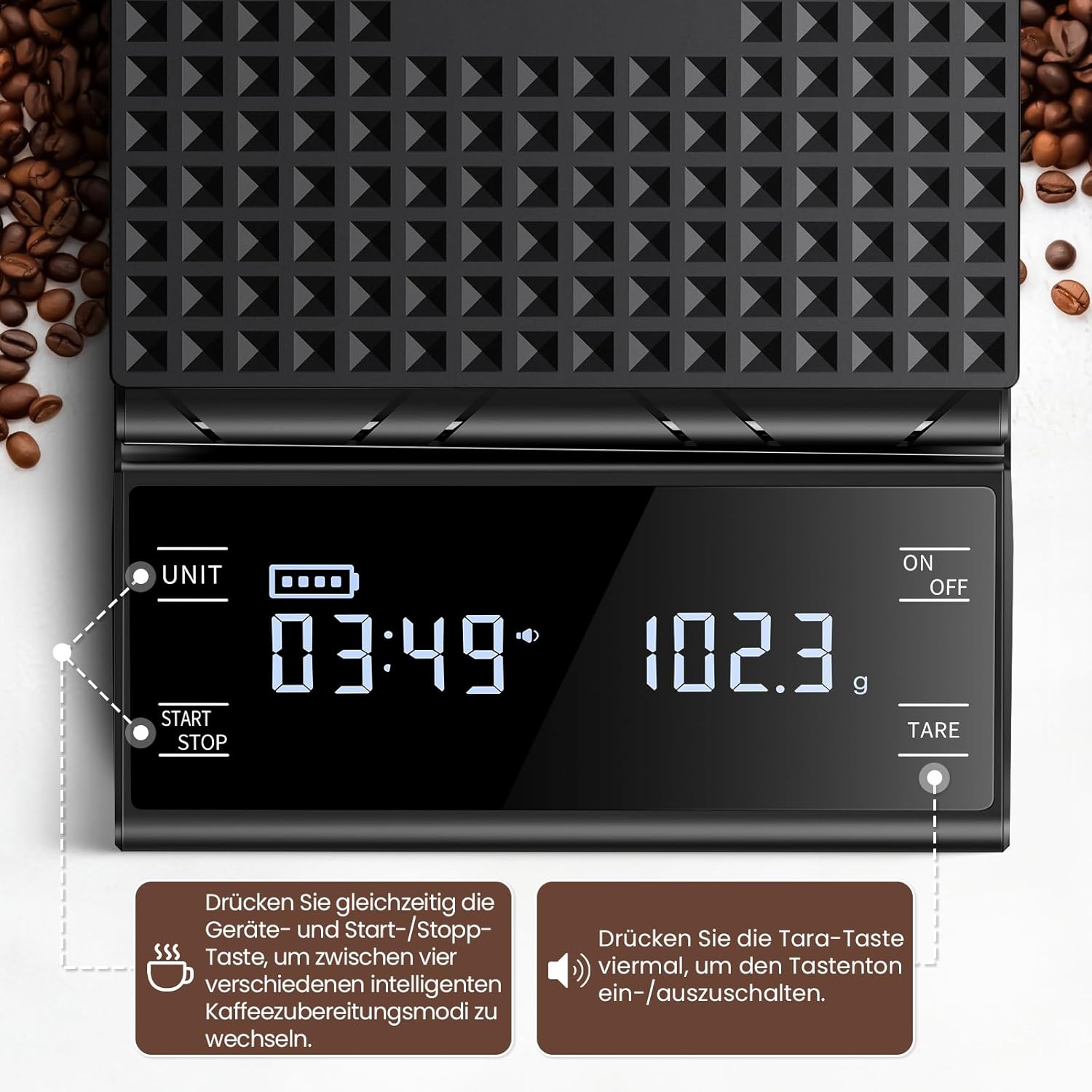 Digitale Kaffeewaage mit Timer, wiederaufladbare Espressowaage 5 kg / 0,1 g Präzisionswaage für Espresso und Übergießen, Küchenwaage digital mit Premium-LCD-Display automatisch für Schmuck – Bild 5