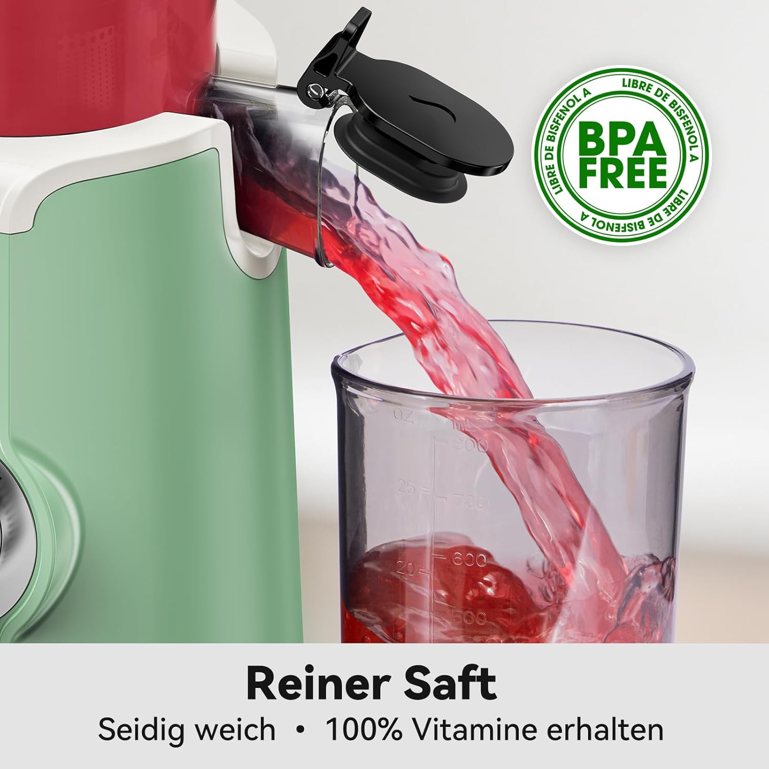 LINKChef Slow Juicer, Entsafter Gemüse und Obst, Testsieger mit 115 mm großer Größe für ganze Früchte/Gemüse, Blitzreiniger, einfache Installation, BPA-frei, 200 W, Hellgrün – Bild 6