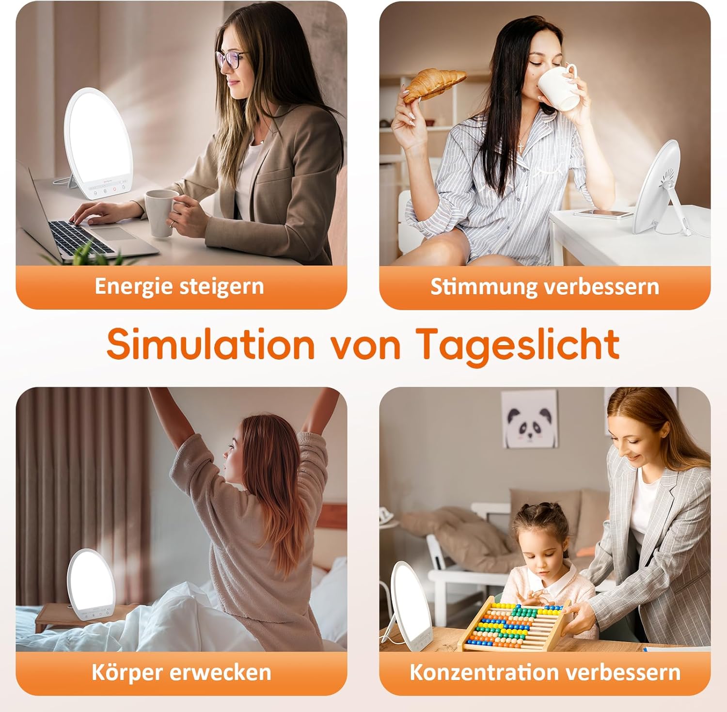 Comfytemp Tageslichtlampe für Schreibtisch, 16.000 Lux, Sonnenlichtlampe, UV-freie Lichttherapie, 19 x 24 cm, Simulation von Tageslicht zur Verbesserung der Schlafstimmung, Konzentration mit Memory-Funktion – Bild 2