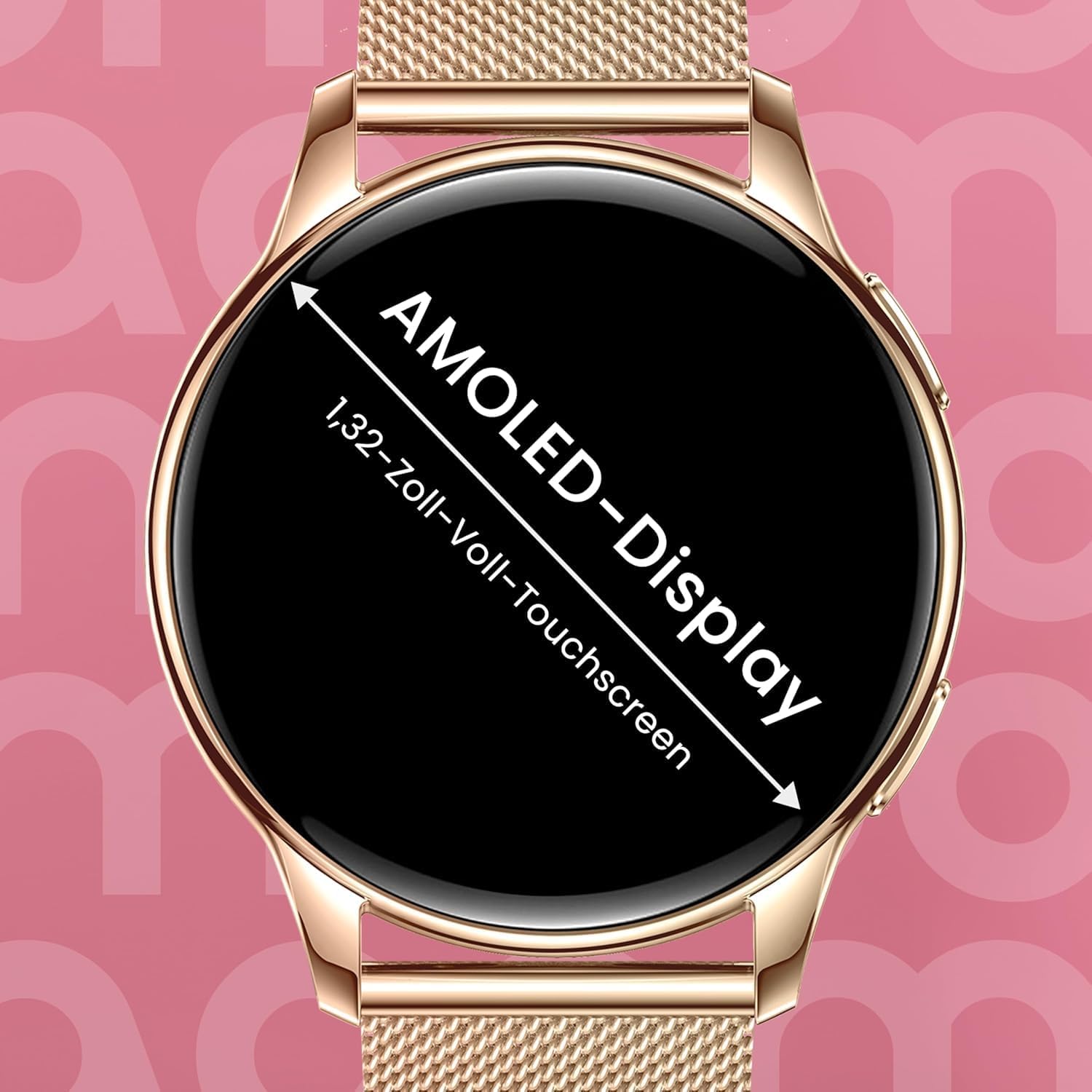maoo Ventura Damen Smartwatch mit Anruffunktion, 1,32 Zoll AMOLED Display, Herzfrequenzmesser, SPO₂, Blutdruckmessgerät, 100+ Sportmodi, IP67 wasserdicht, inklusive 5 Armbändern (Roségold) – Bild 5