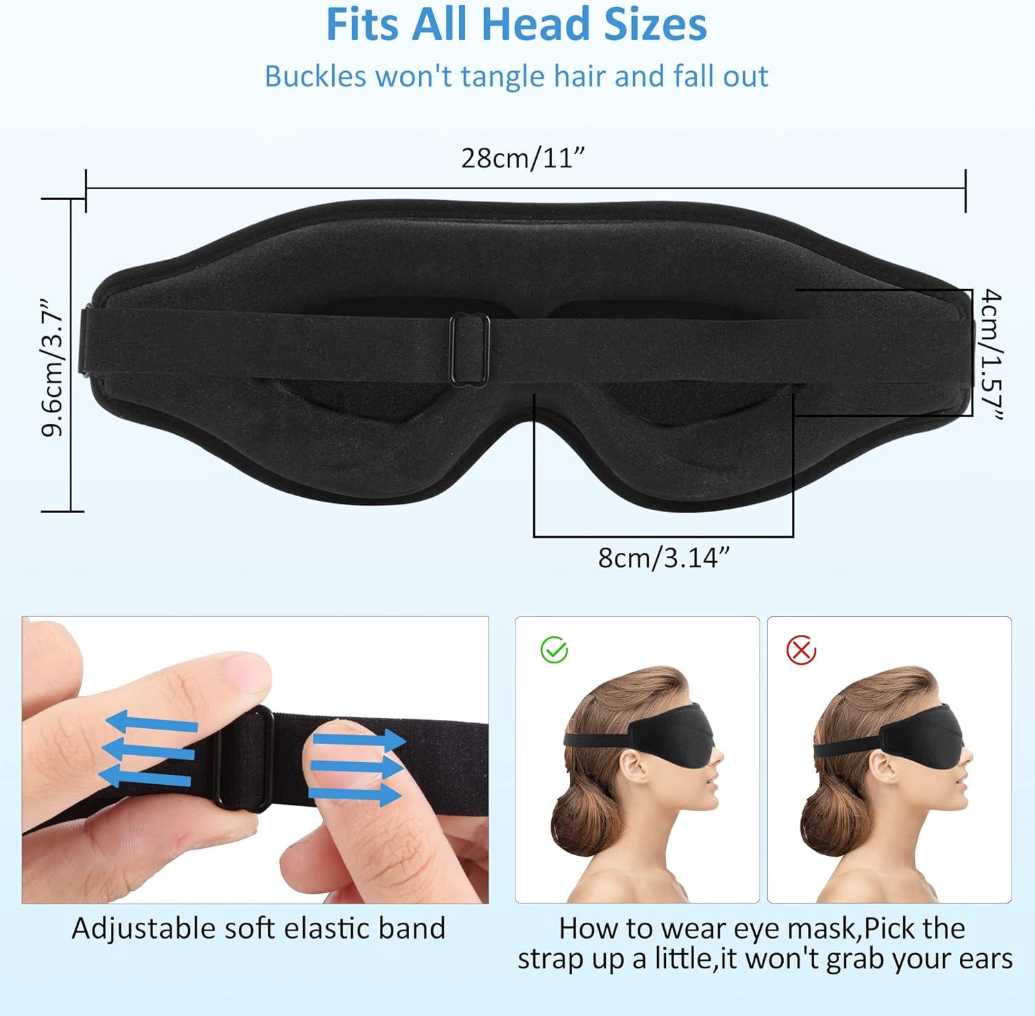 Schlafmaske für Männer und Frauen, 3D-einzigartige Fase, 100 % lichtblockierende Augenmaske, schwarz, verstellbarer Riemen, bequeme Schlafmaske, Nachtmaske, Reisen, Nickerchen, Schlafmaske, Wimpernverlängerung – Bild 4