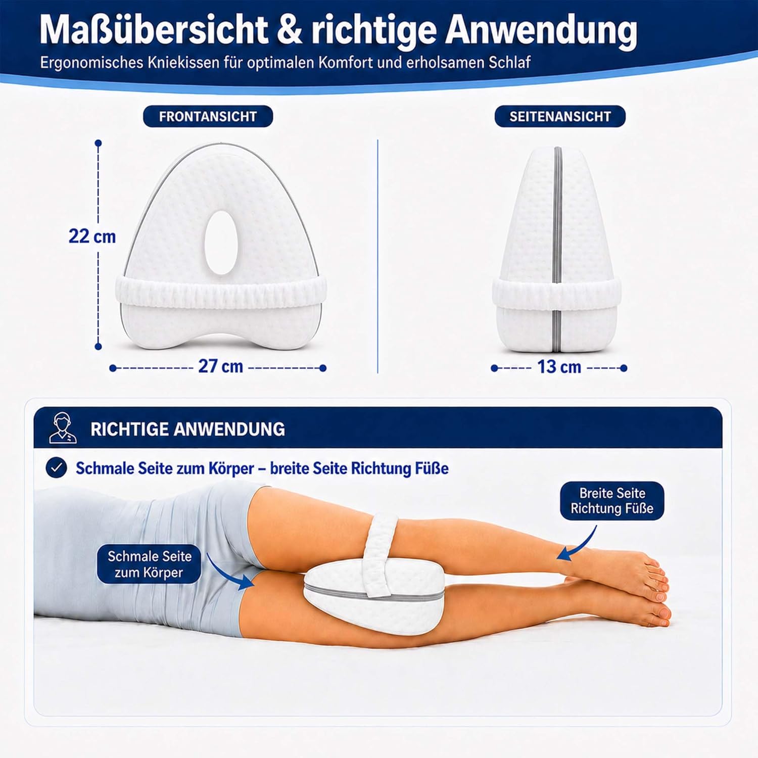 Orthopädisches Kniekissen, Beinkissen, Kniekissen für Seitenschläfer, Memory-Schaum-Seitenschläferkissen, orthopädisches Kissen, Linderung von Hüft-, Rücken- und Knieschmerzen, Schwangerschaft – Bild 2