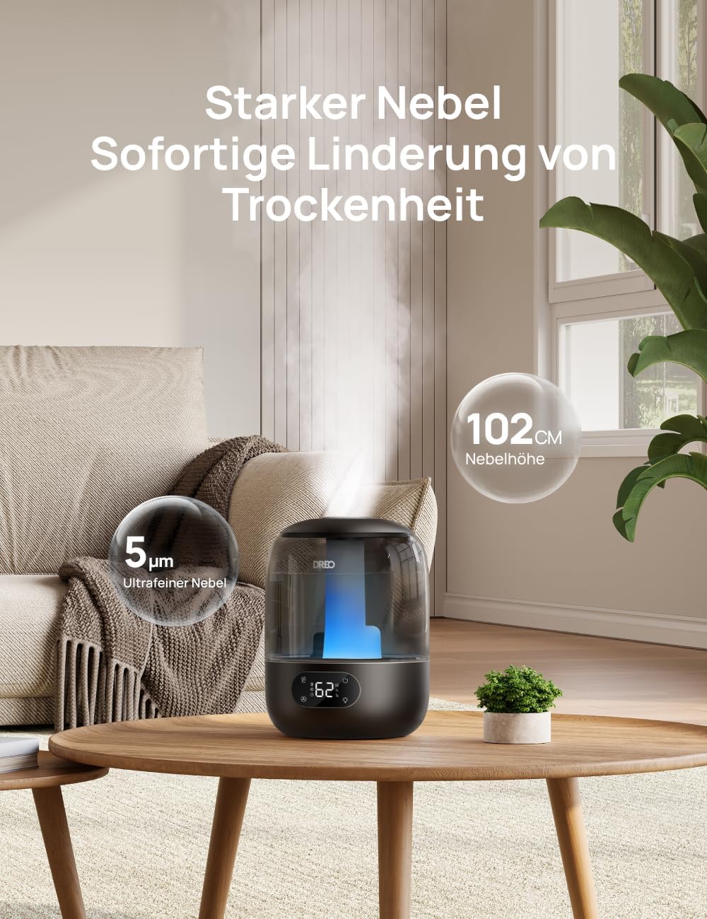 Dreo Luftbefeuchter für Schlafzimmer, Kaltnebel-Ultraschallgerät mit 30 Stunden Laufzeit, 3-Liter-Oberfülltank, Feuchtigkeitssensor, Nachtlicht für Babys, Kinderzimmer, Pflanzen und Zuhause – Bild 6