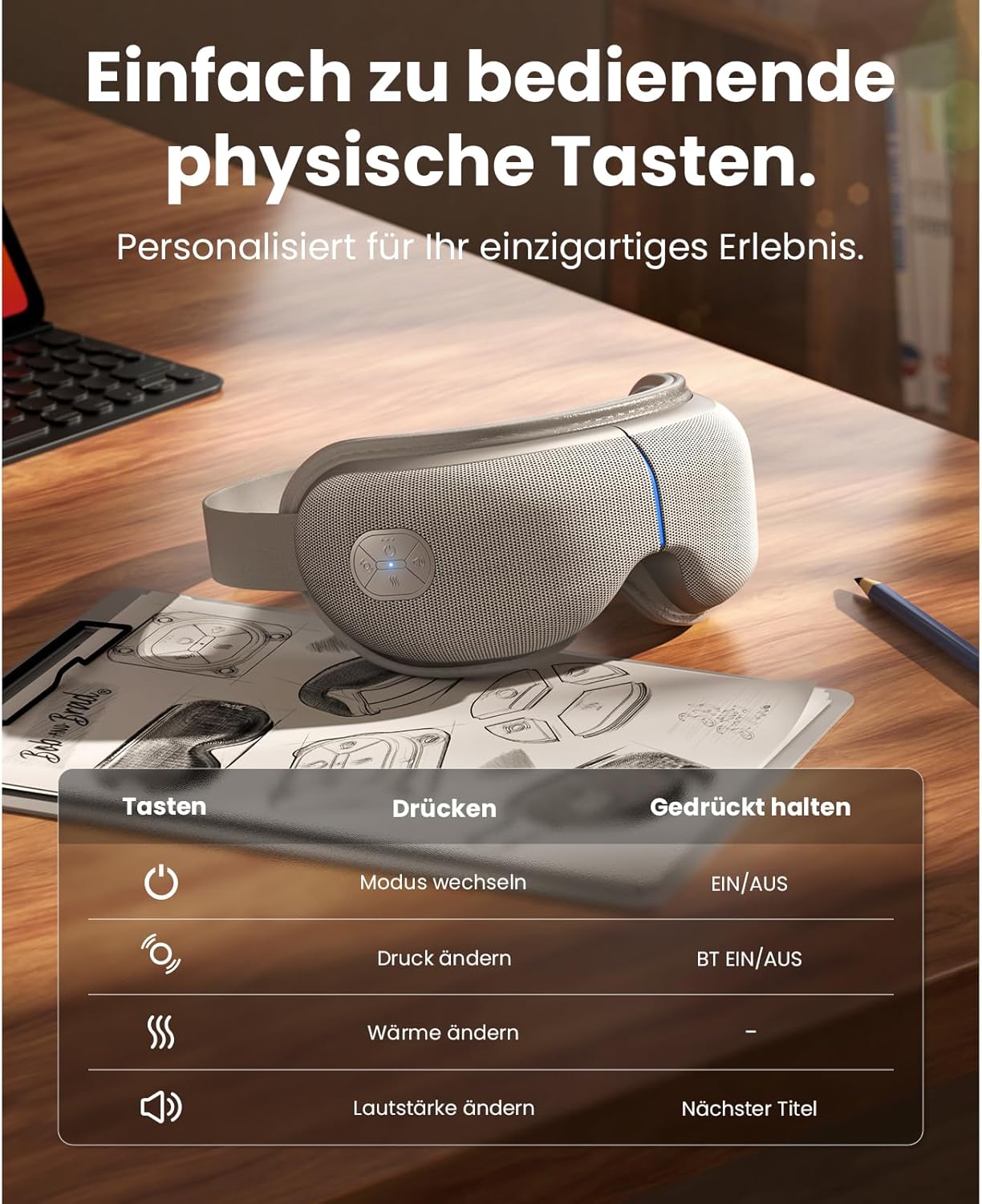 BOB AND BRAD Augenmassagegerät Grau mit Wärme und Kälte, elektrische Augenmaske EyeOasis 3 Elite gegen Migräne, trockene Augen und Verspannungen, Geschenke für Frauen, Männer, Sie und Ihn – Bild 5