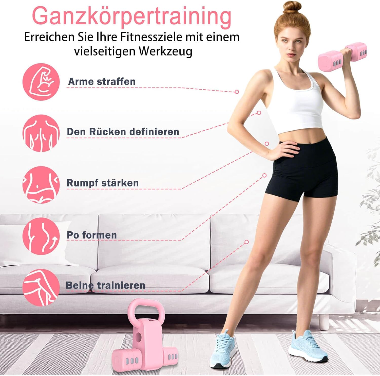2-in-1 verstellbares Kurzhantel- und Kettlebell-Set für Damen, 4 Stufen (1–2,5 kg), Kurzhantel-Hantel-Set, verstellbar, Krafttrainingsgerät für Ganzkörpertraining – Bild 5