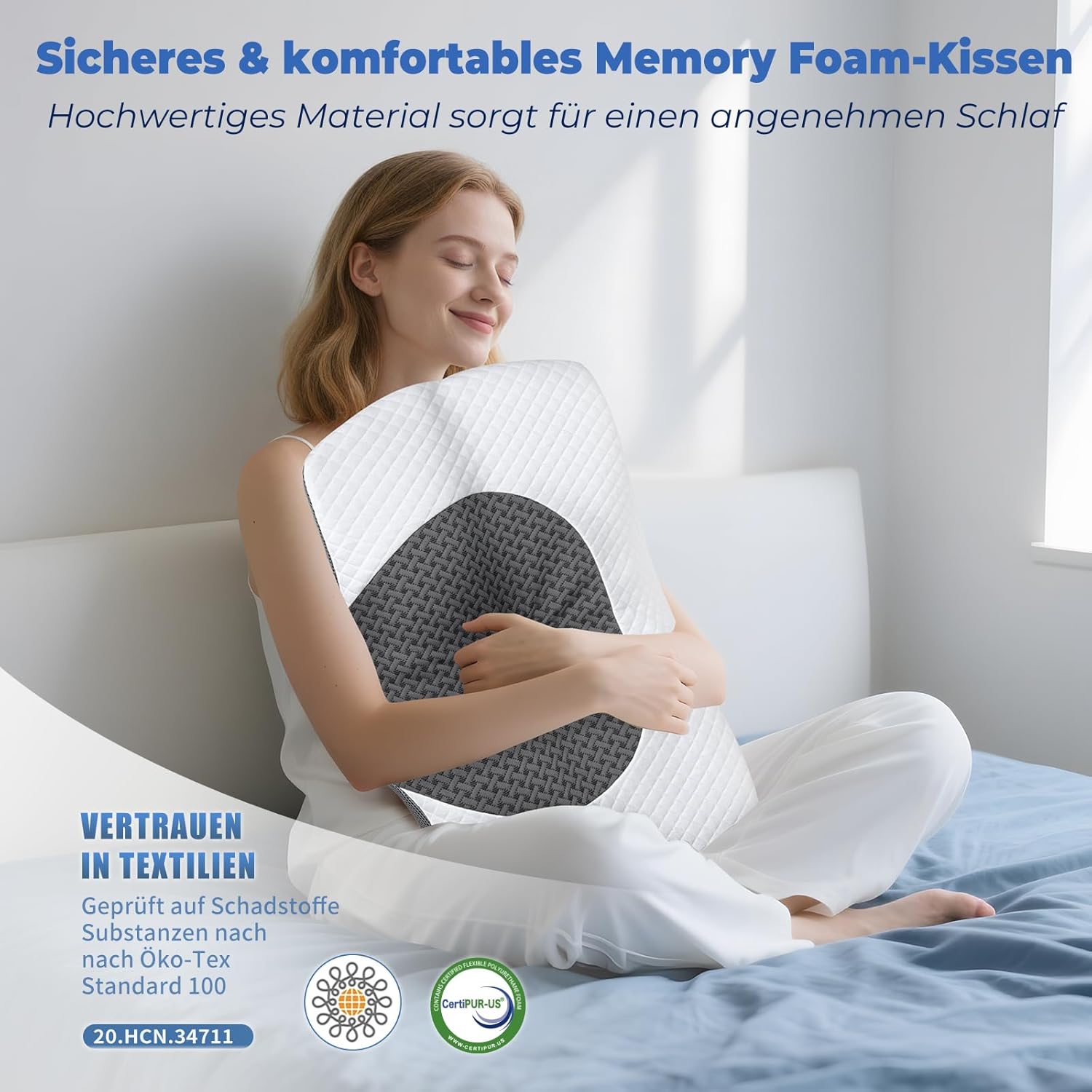 SAHEYER Ergonomisches Nackenkissen, 2-in-1 orthopädisches Kissen, Nackenstützkissen, Memory-Schaum für Seiten-, Rücken- und Bauchschläfer, 60 x 40 x 13/11 cm, Grau – Bild 6