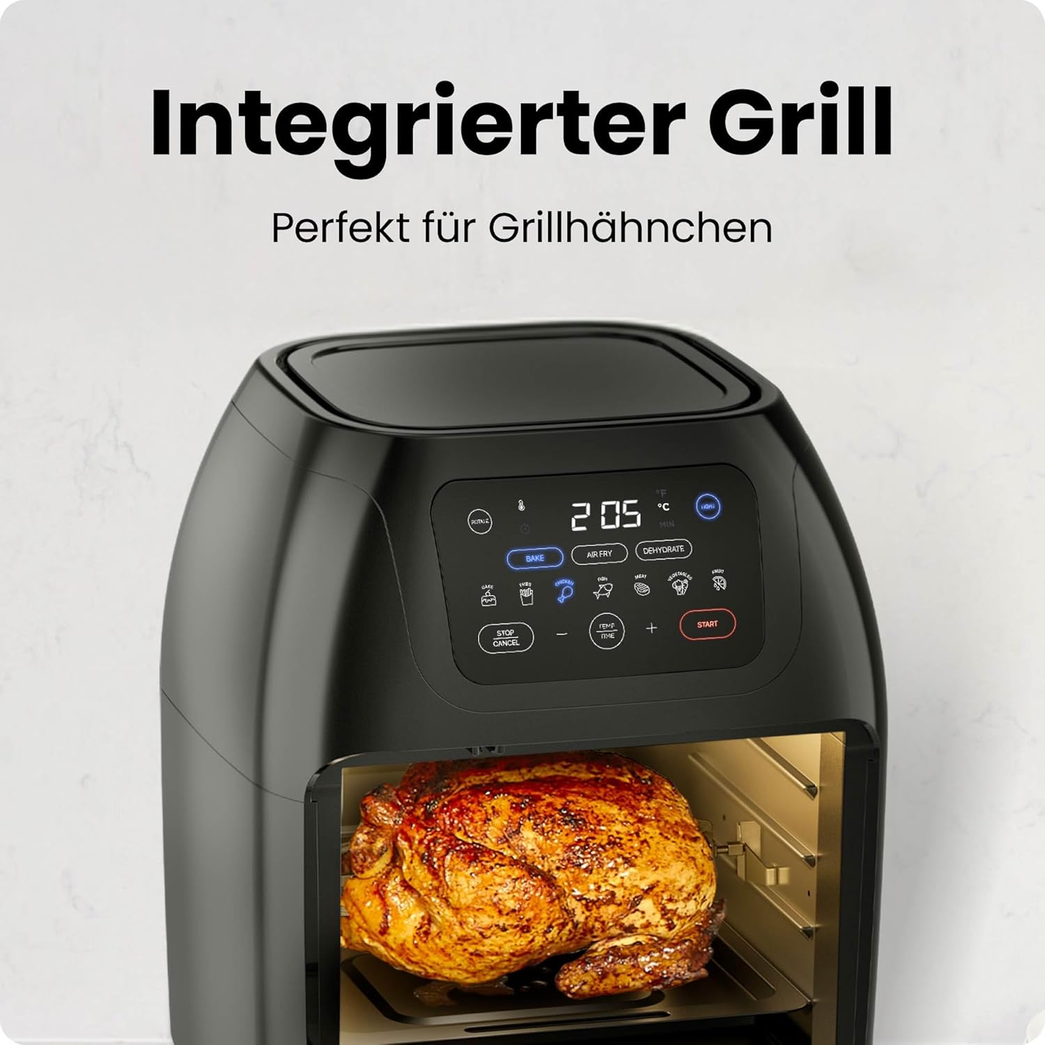 Chefman Multifunktionale digitale Heißluftfritteuse + Drehspieß, Dörrgerät, Konvektion, 17 Touchscreen-Voreinstellungen, XL 10L-Familiengröße, automatische Abschaltung, großes Sichtfenster, Schwarz – Bild 6