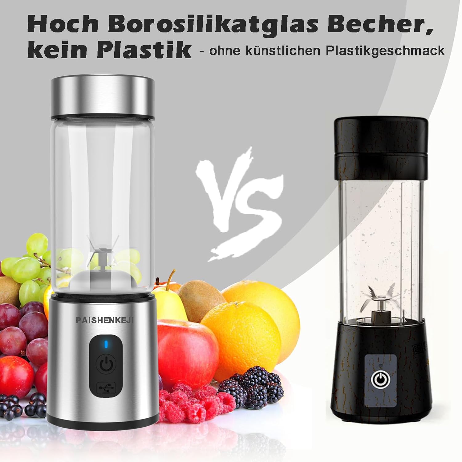 Glas-Smoothie-Maker Mini-Mixer – Standmixer, tragbarer Mini-Mixer, 400 ml Smoothie-Maker für unterwegs, persönlicher USB-Smoothie-Mixer zum Zerkleinern von Eis und gefrorenen Früchten – Bild 2