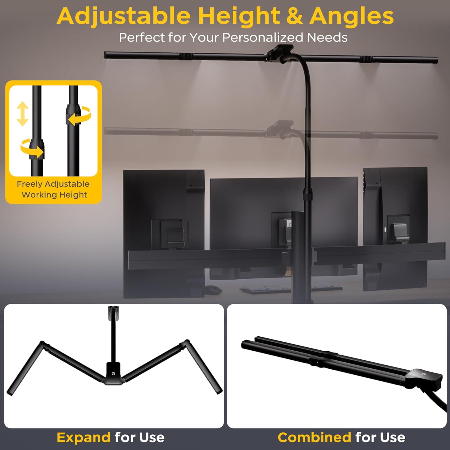EYOCEAN Schreibtischlampe, 4 Lichtquellen, Teleskopstange mit verstellbarer Höhe, 24 W 100 cm Tageslichtlampe Schreibtisch mit Fernbedienung, dimmbare Monitorlampe, Schwanenhals-Büro-Tischlampe – Bild 5