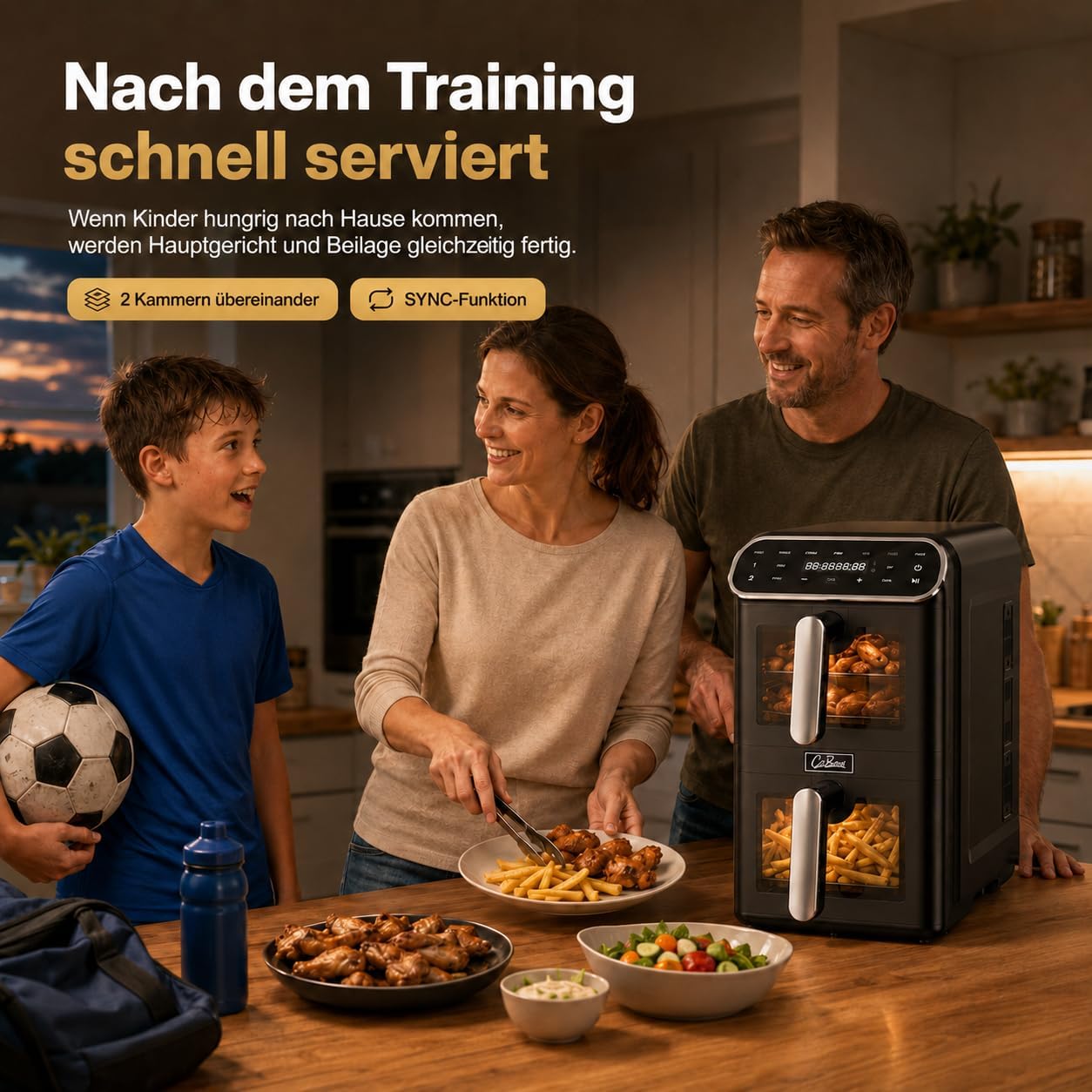 Heißluftfritteuse, 2 Kammern, 11 l, 2 x 5,5 l Airfryer Double Stack mit Sichtfenster, SYNC & DUAL, 9 Programme inklusive DIY, schwer entflammbares V0-Material, 2460 W, spülmaschinenfest – Bild 5