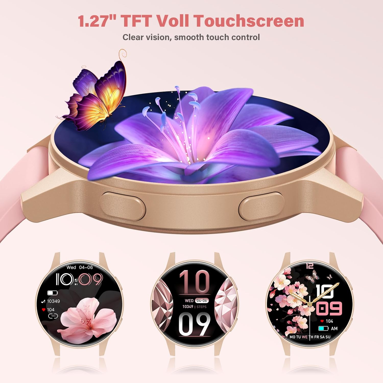 SLOKSFil Damen Kleine Smartwatch mit Telefonfunktion, 1,27 Zoll TFT Touchscreen Fitness Tracker mit 24/7 Herzfrequenzmesser Schlafmonitor 120+ Sportmodi Schrittzähler Smart Watch rund für iOS/Android (Roségold) – Bild 7