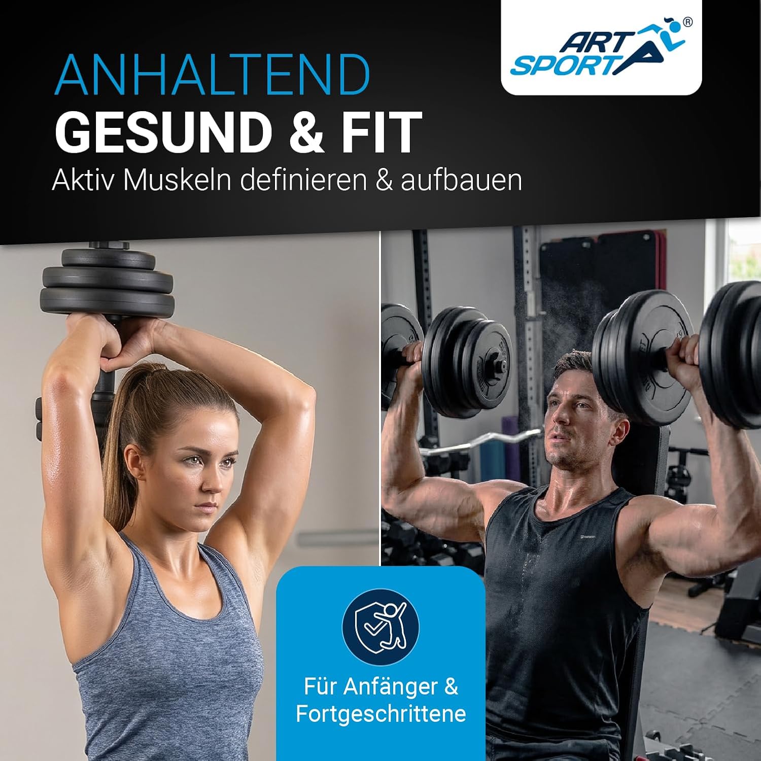 ArtSport 2er-Hantelset 20/30/40 kg – Hantelset mit 2 Hanteln, Gewichten und 4 Spinlock-Kragen – Bild 7