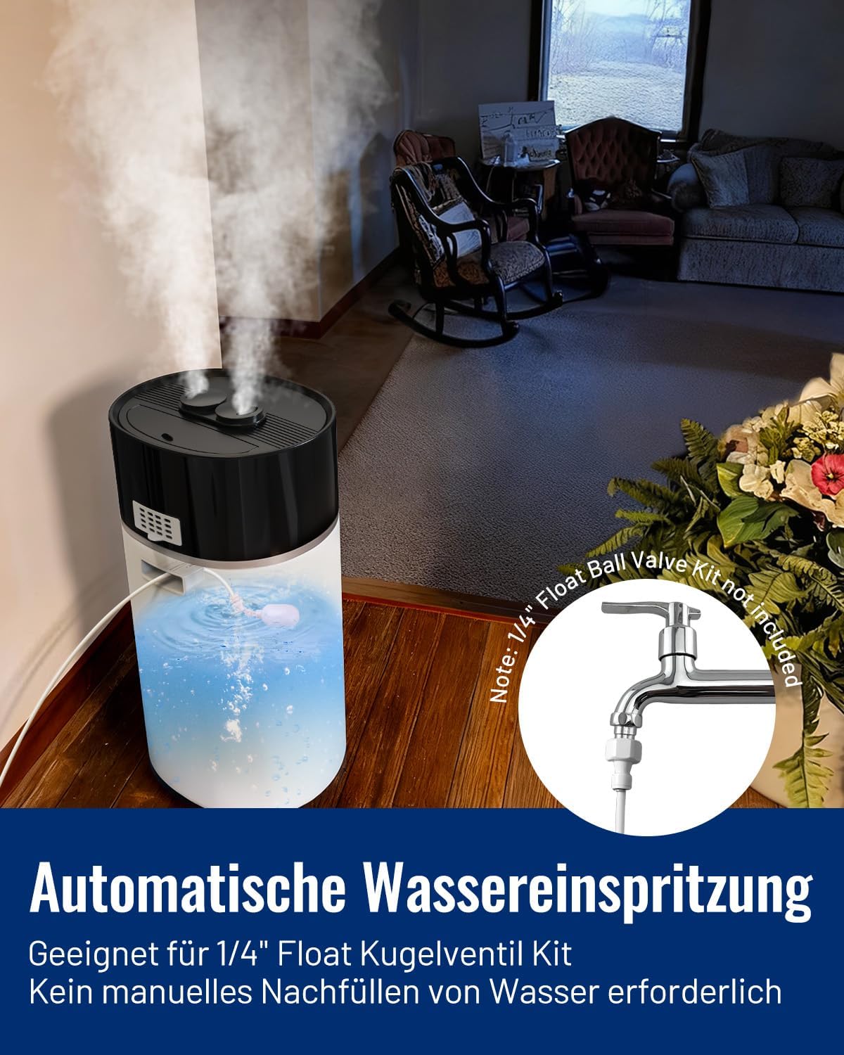 Luftbefeuchter für große Räume, 18 l, warmer und kühler Nebel, Luftbefeuchter bis zu 200 m², Raumbefeuchter für Wohnzimmer, verlängertes Rohr und Doppeldüsen, Ultraschall-Luftbefeuchter, Schlafzimmer/Büro/Pflanzen/gewerblich, Weiß – Bild 6