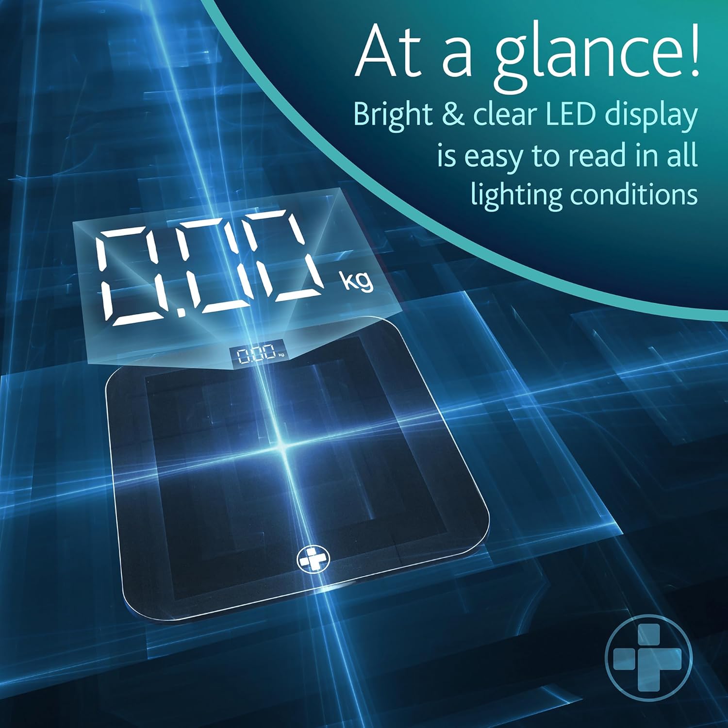 Reliance Medical Digitale Körperwaage, professionelle Waage mit LED-Anzeige, ultraschlankes Design, präzises Gewichtsmanagement, Personenwaage, Größe L 26 cm x B 26 cm x H 2,3 cm, 1 Stück – Bild 2