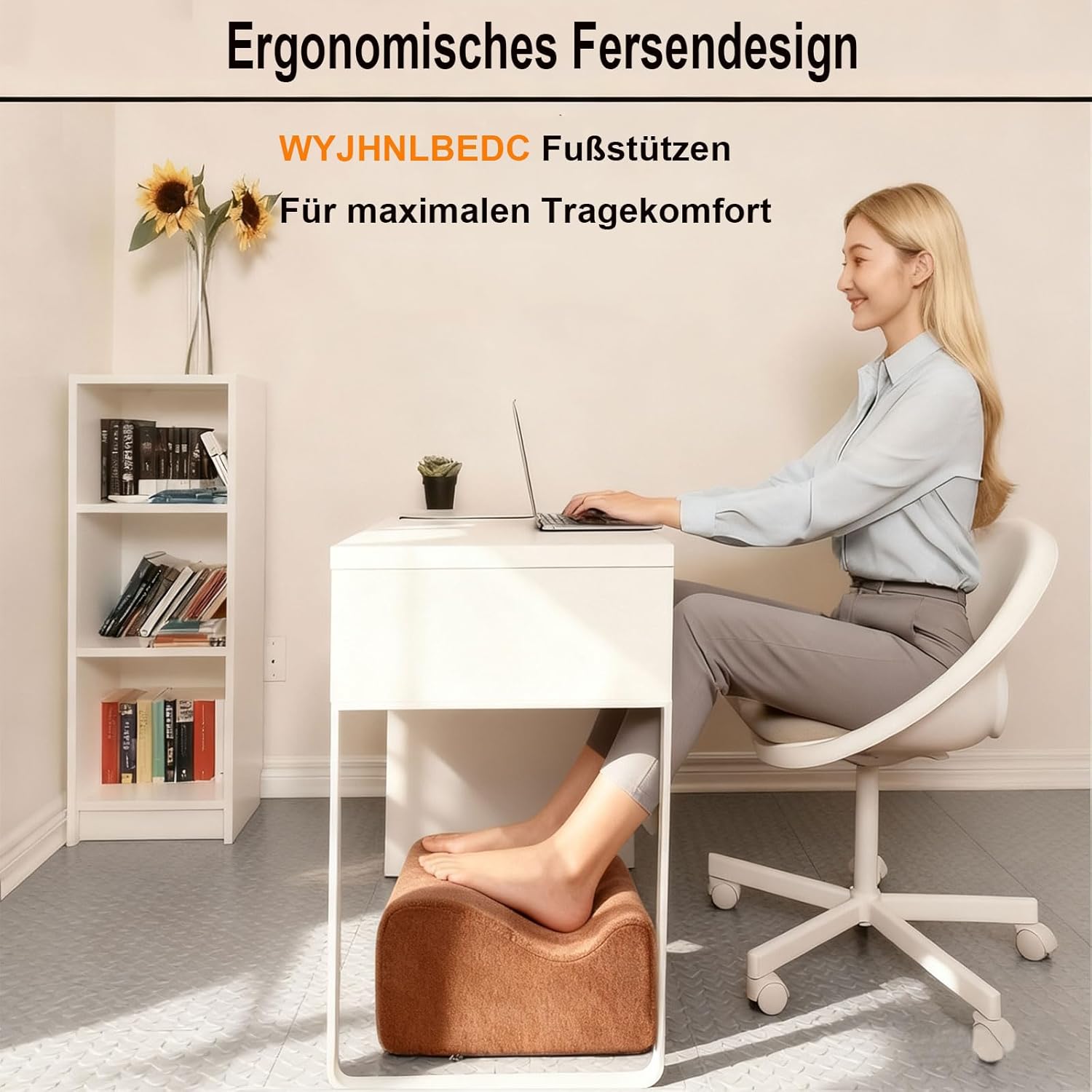 Fußstütze für den Schreibtisch, ergonomische Fußstützen für das Büro mit Premium-Schaumstoffkern und abnehmbarem Deckel, rutschfeste Fußstütze für unter dem Schreibtisch, Rücken- und Hüftschmerzen, braun, mittel – Bild 2