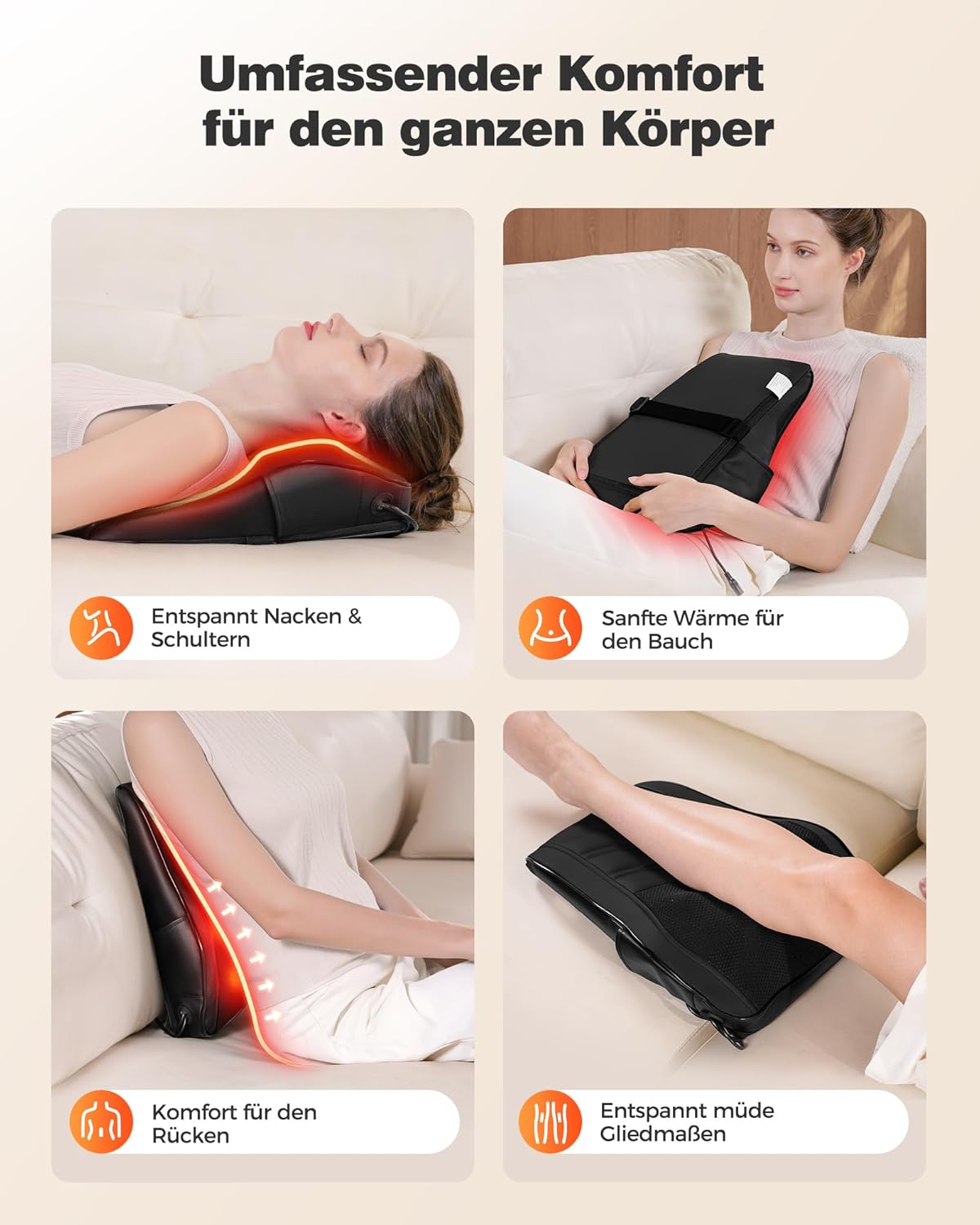 Boriwat Nackenmassagegerät mit Wärme, Shiatsu-Massagegerät 3D-Knet-Rückenmassagegerät, Massagekissen für Nacken, Schulter, Rückenschmerzen, Geschenke für Frauen, Männer, Papa, Mama – Bild 7