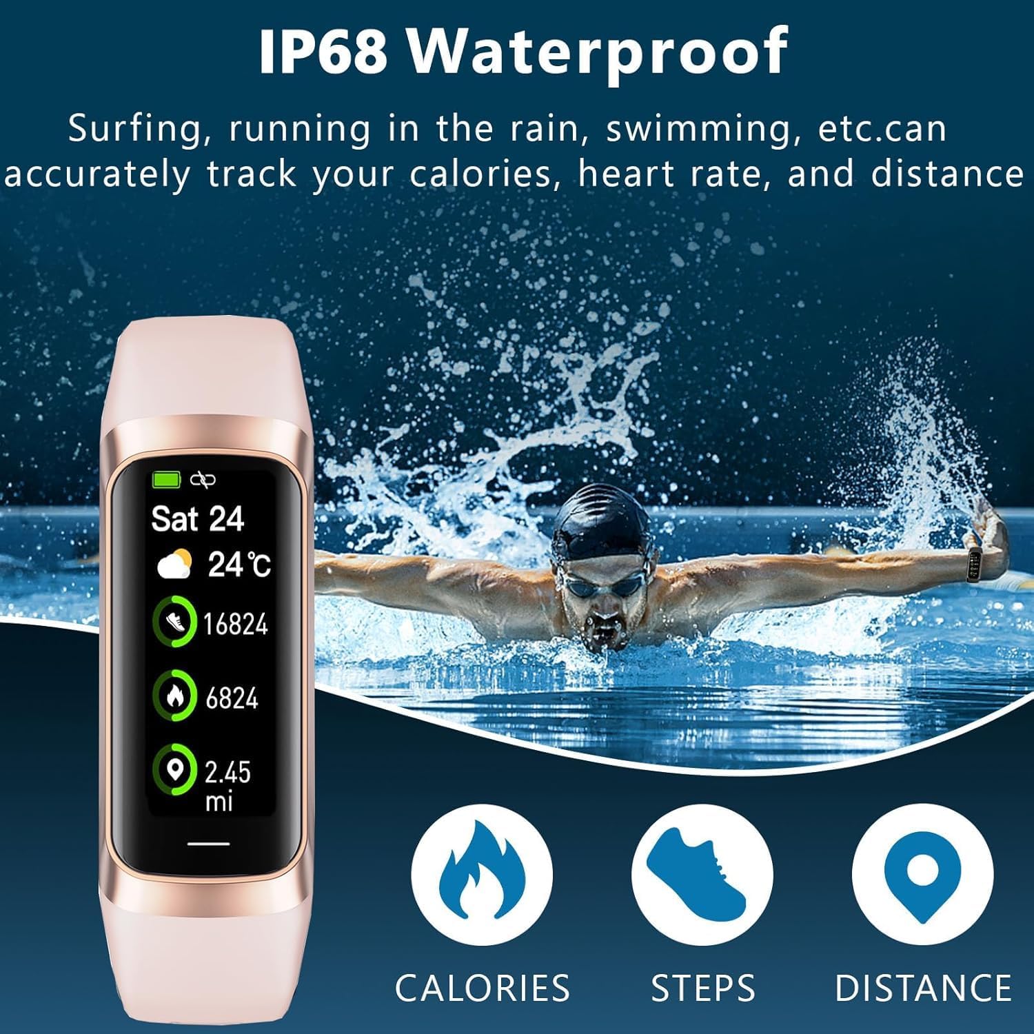 Fitness-Tracker Smartwatch für Herren und Damen, 24-Stunden-Herzfrequenz- und Schlaf-Tracking, Blutsauerstoff-Tracking, 20+ Sportmodi, 1,1 Zoll AMOLED-Display, Schrittzähler, IP67 wasserdicht für iOS Android (Rose Pink) – Bild 4