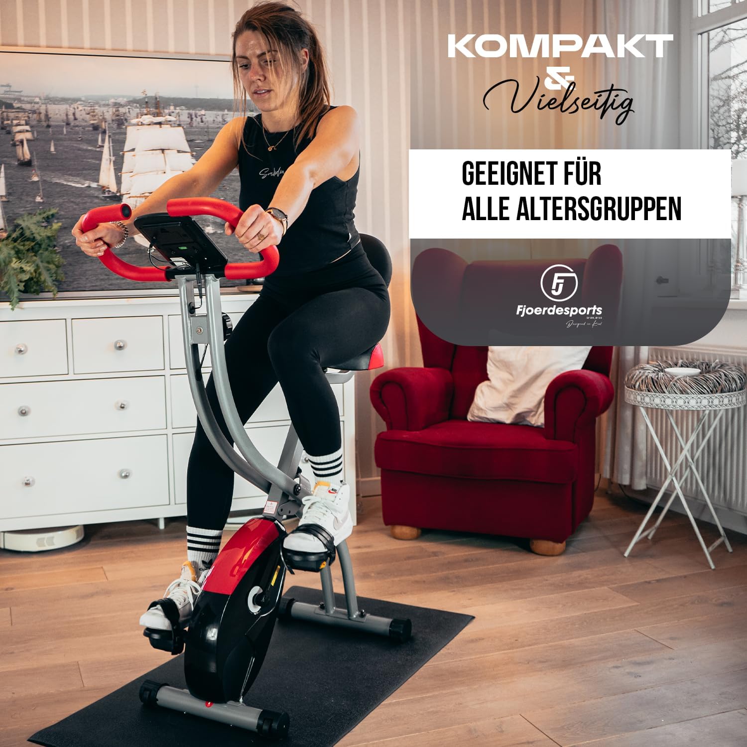 Senioren-Heimtrainer, faltbarer Fahrradtrainer, Heimtrainer, Fitnessfahrrad, LCD-Trainingscomputer, faltbarer Heimtrainer, inklusive Pulsmessung, 8 Widerstandsstufen – Bild 4