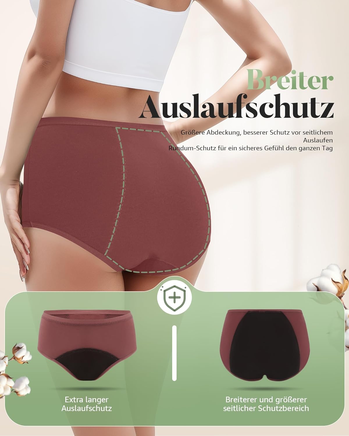 TANSTC Periodenunterwäsche Starke Blutungen Unterwäsche Damen Baumwolle Menstruationsunterwäsche Mädchen Hohe Taille Perioden Menstruationsunterwäsche Frauen Slips 3er Pack – Bild 2