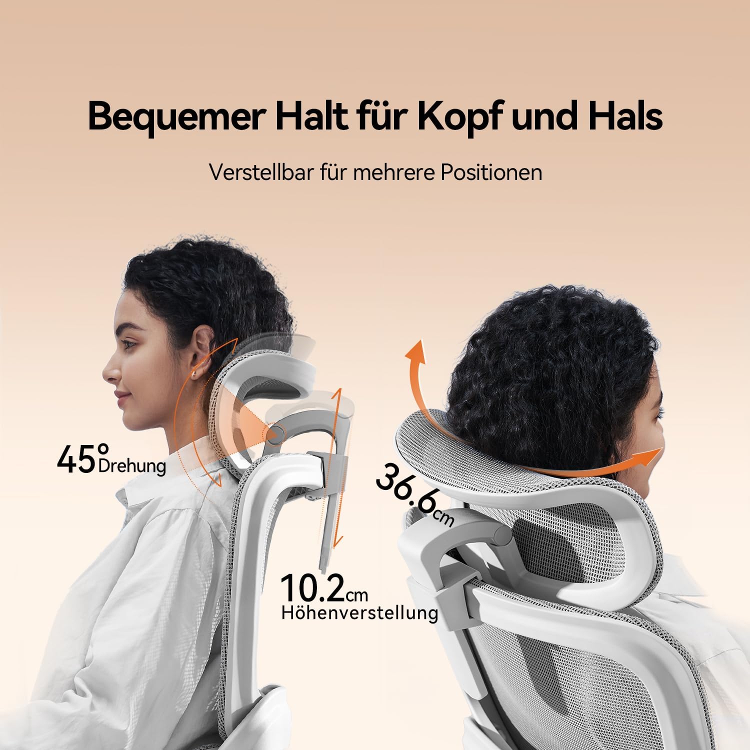 SIHOO Ergonomischer Bürostuhl mit dynamischer 4D-Lendenwirbelstütze, breiter Kopfstütze und klappbaren Armlehnen, 90–135° neigbar, Weiß – Bild 7