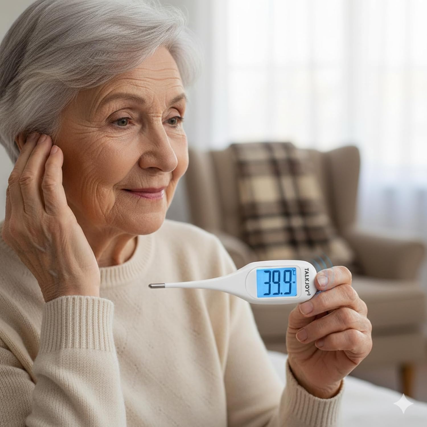 Sprechendes Fieberthermometer, Thermometer mit Sprachausgabe, Temperaturanzeige, ideal für Blinde, Sehbehinderte und Senioren, digitales Fiebermessgerät mit flexibler Spitze – Bild 8