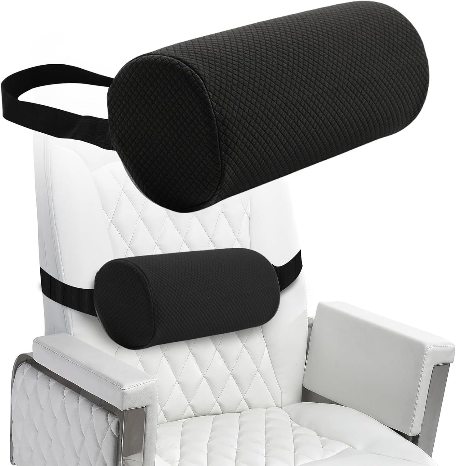 Lendenwirbelstütze Auto & Stuhl, Lendenkissen Rückenkissen Kurz, Orthopädisches Lendenkissen mit Bezug & Gurt, Bandscheibenwürfel Rückenstütze 28 x 11 cm (Schwarz)