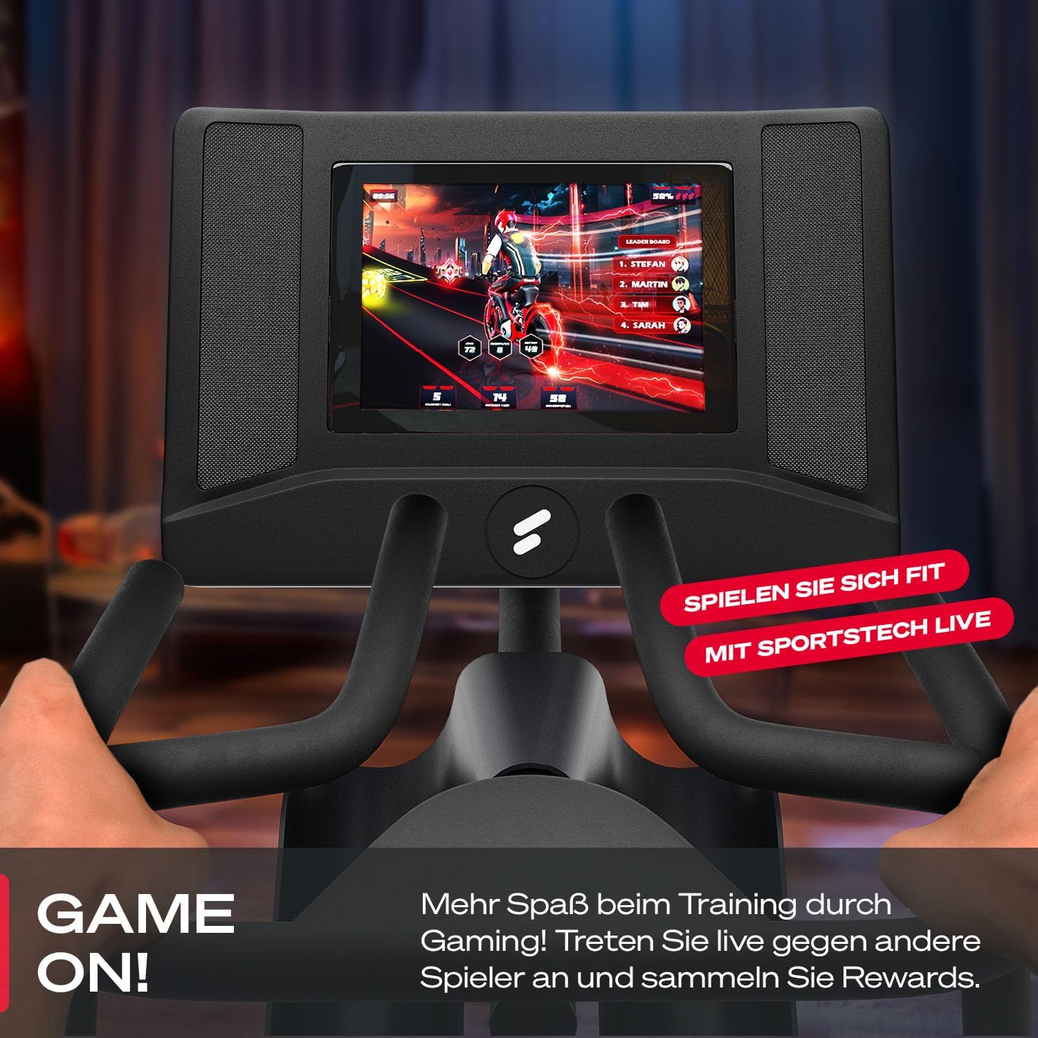 Sportstech Heimtrainer + 10,1" Touch Display - Deutsche Qualitätsmarke - APP mit Live Workouts & Kursen Fitnessbike mit patentierter LED Technologie, Ergometer, sBike – Bild 6
