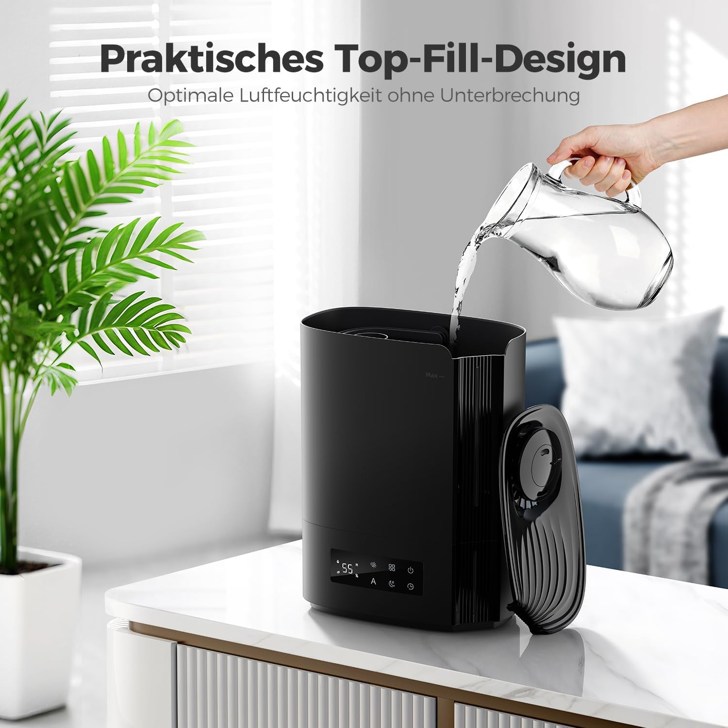 AROEVE 6L Luftbefeuchter Schlafzimmer, Aromadiffusor, Ultraschall-Top-Fill-Luftbefeuchter für Baby-Kinderzimmerpflanzen, 60 Stunden leiser Raumbefeuchter, intelligente Luftfeuchtigkeitskontrolle, Schwarz – Bild 7