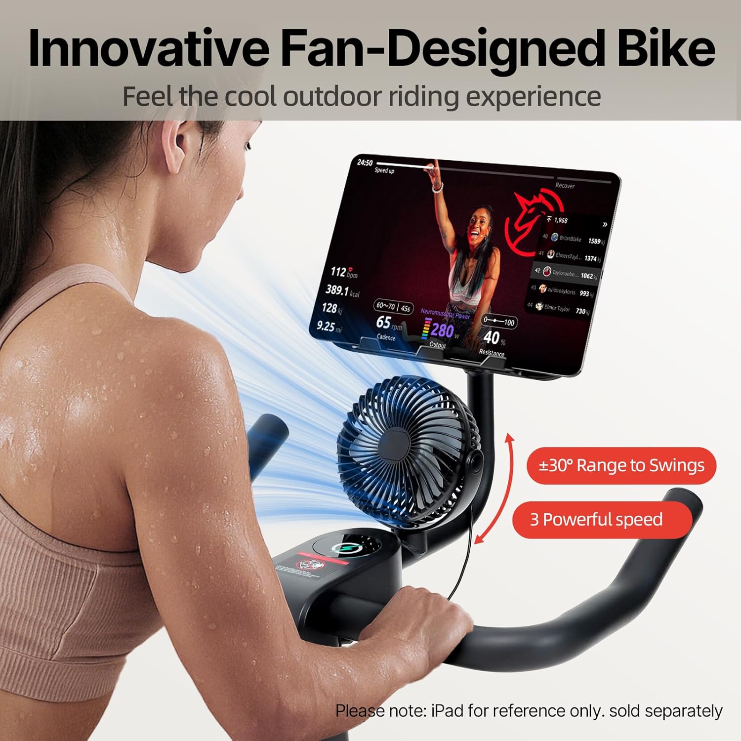 Bluearth Heimtrainer mit autarkem Ventilator und dynamischen LED-Lichteffekten, professionellen Livestreaming-Kursen, intelligenter exklusiver App, 300 lbs magnetischem Widerstand, stationär – Bild 4