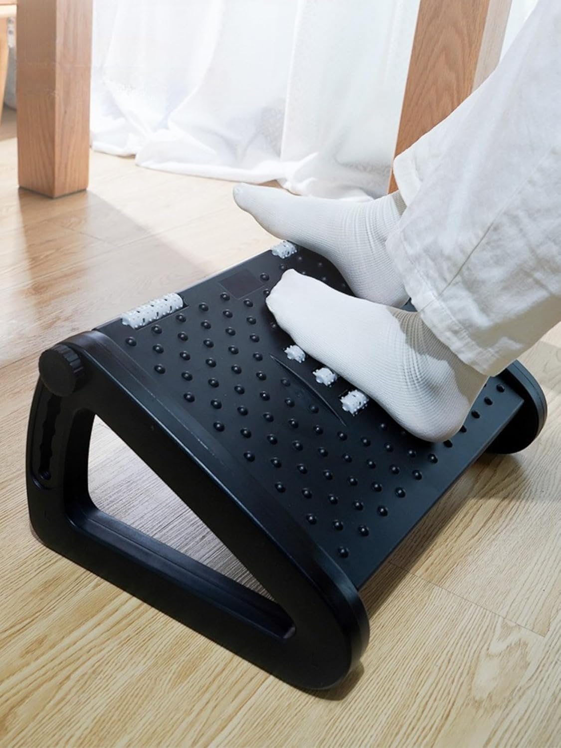 Fußstütze unter dem Schreibtisch, ergonomischer Fußhocker für das Büro, rutschfeste, verstellbare Fußstütze mit Massagefunktion, verbessert die Körperhaltung und Durchblutung, ideal für Arbeit und Zuhause – Bild 7