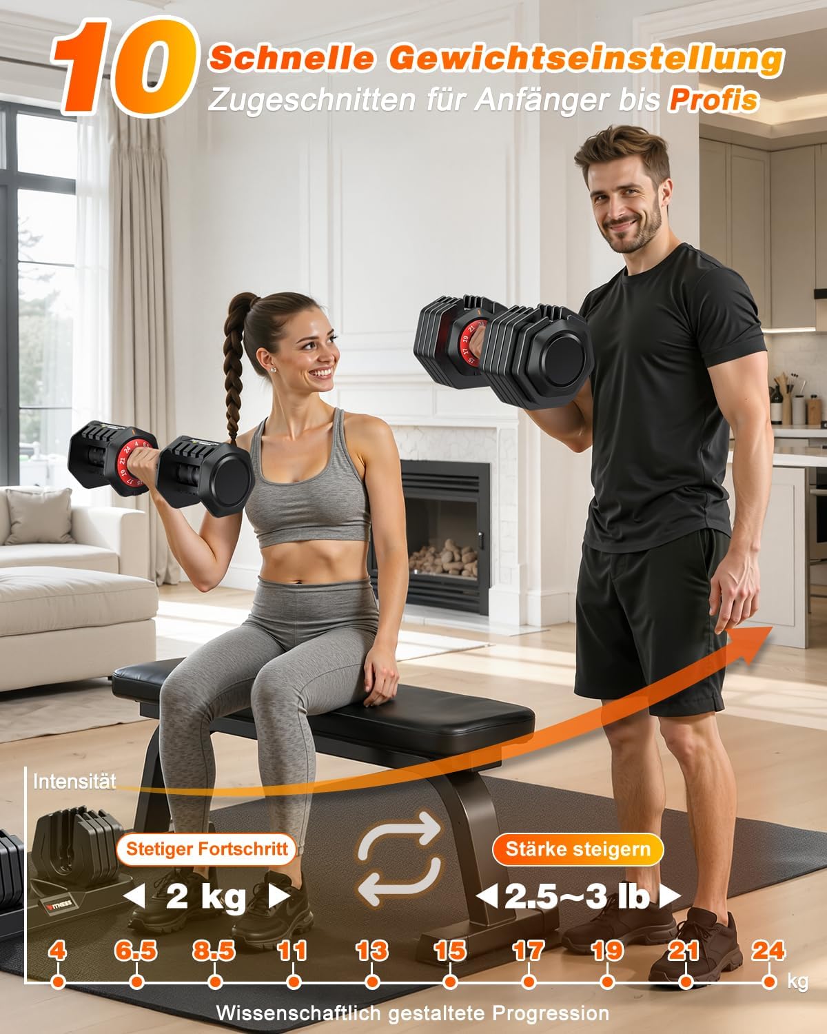 Rendpas verstellbares Hantelset | 5 & 10 Gewichtsstufen | 2–24,5 kg verstellbare Hanteln | Platzsparend für das Heim-Fitnessstudio – Bild 3