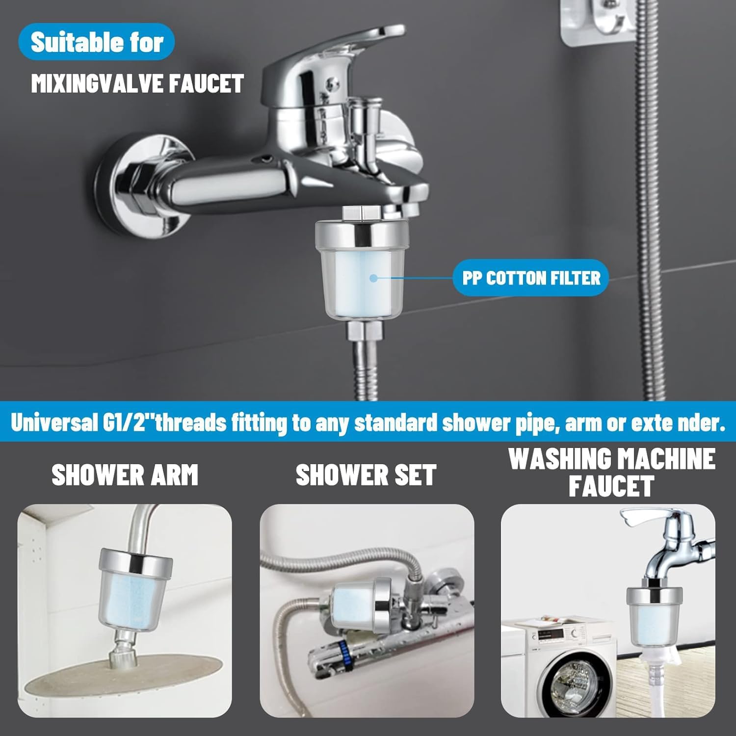 Duschfilter mit 10 austauschbaren Filterelementen, Duschkopf-Kalkfilter, Duschfilter für kalkhaltiges Wasser, reduziert trockene juckende Haut – Bild 3