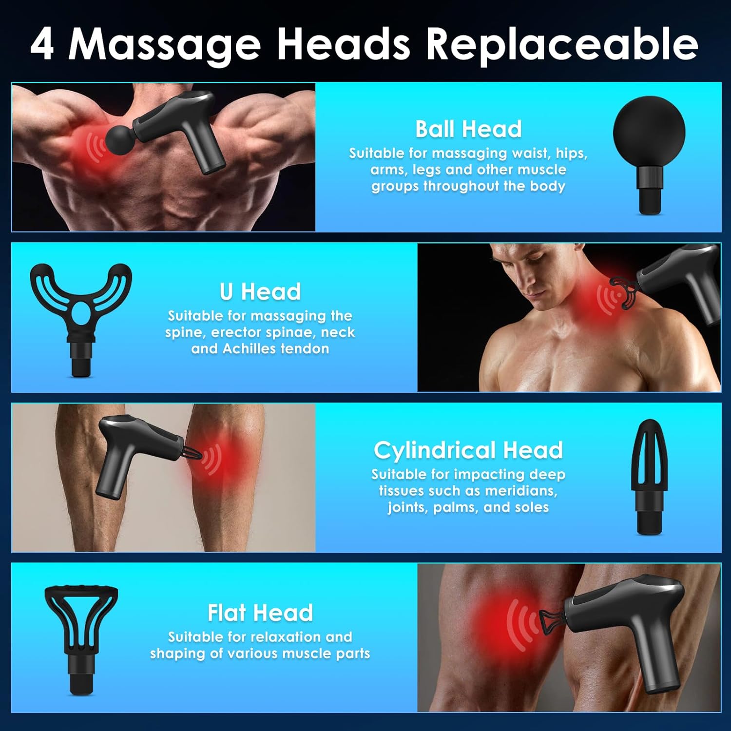 Anluomania Massagepistole, Massagepistole mit 6 Geschwindigkeiten, Handmassagegerät 3200 U/min, Massagepistole, Muskelmassagegerät mit 4 Massageköpfen, Handmassagegerät für Muskelmassage, Entspannung – Bild 4