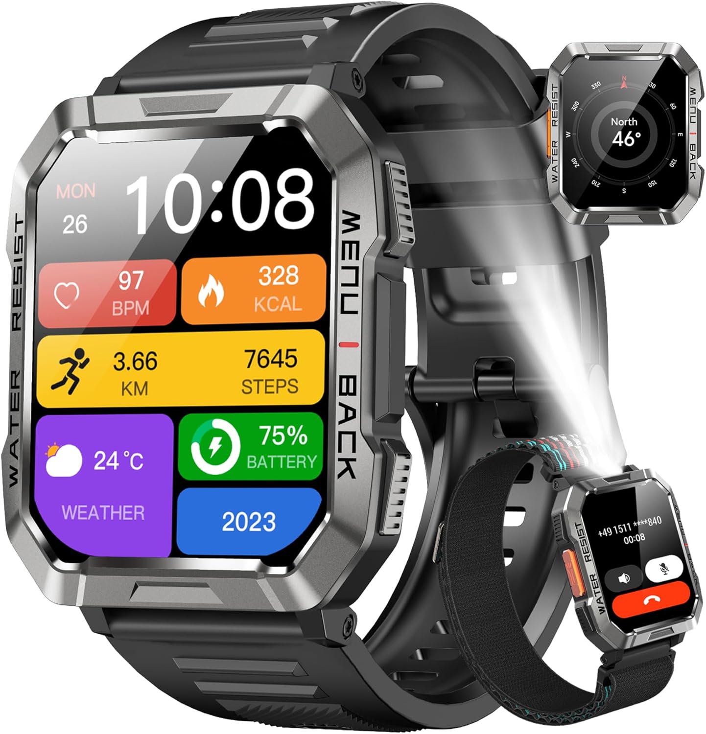 Blackview Smart Watch Herren Fitnessuhr mit Telefonfunktion, Anrufe tätigen/empfangen, Kompass, IP68 wasserdicht, Sportuhr mit 100+ Sportmodi, Herzfrequenz-Schlafmonitor, Schrittzähler, Uhr für Android iOS