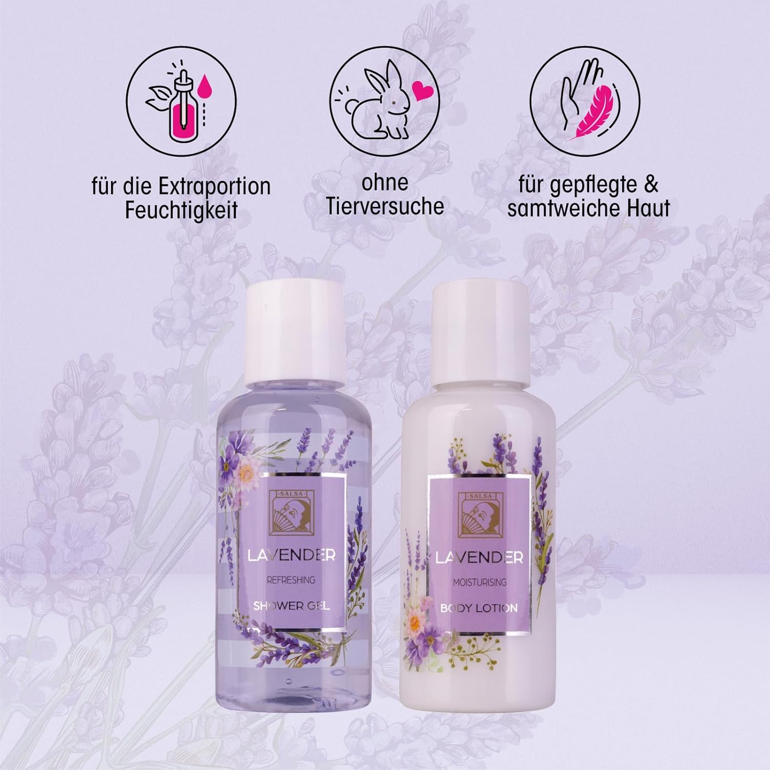 Accentra – Duschset Damen Geschenkset Lavendel in schöner Geschenkbox – 2-teiliges Pflegeset mit Duschgel und Bodylotion – Wellness-Geschenkset zum Geburtstag, Valentinstag, Muttertag und Geburtstag – Bild 3