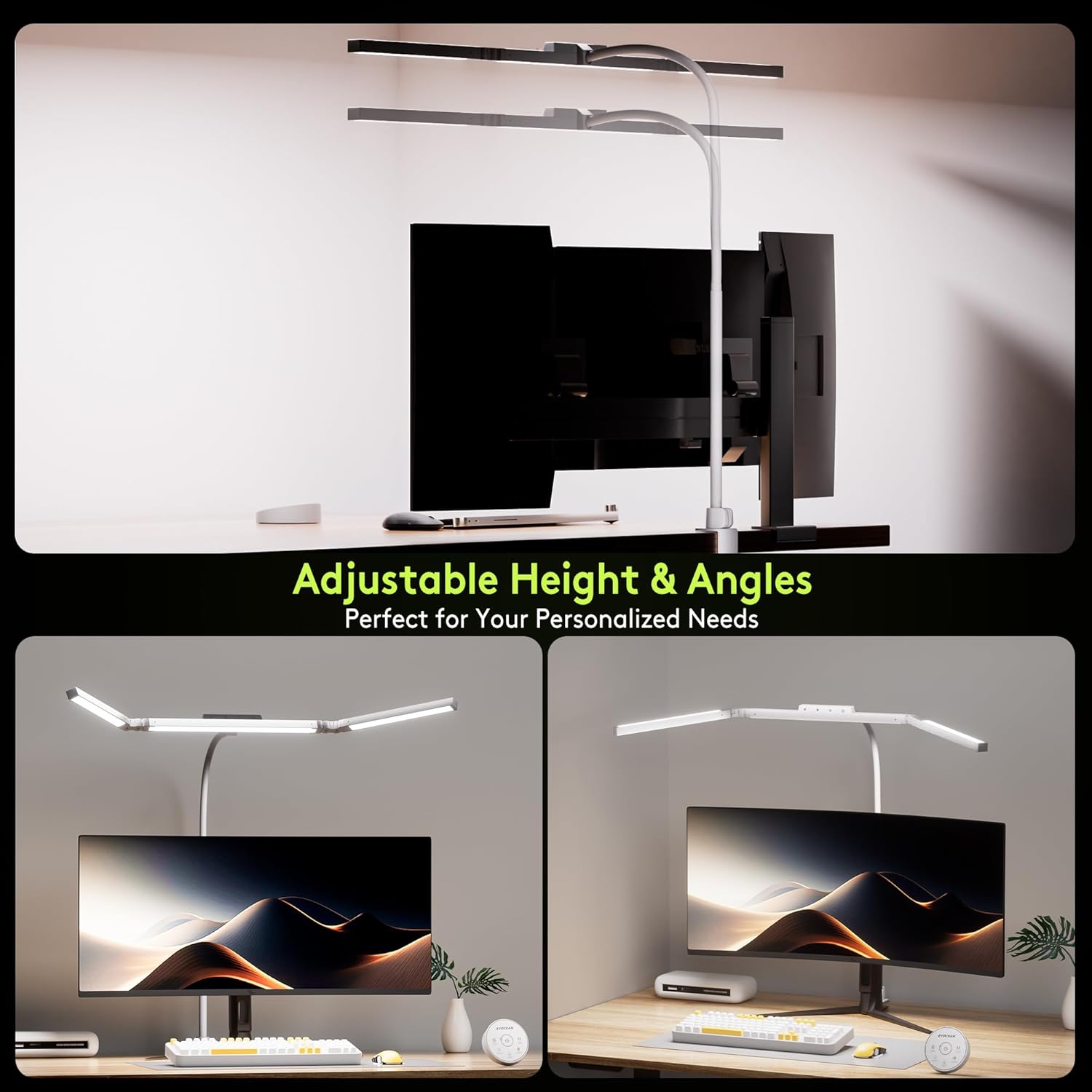 EYOCEAN Schreibtischlampe, Schreibtischlampe mit 3 Lichtquellen, 24W 100cm Tageslichtlampe Schreibtisch mit Fernbedienung, Dimmbare Monitorlampe, Schwanenhals Bürotischlampe – Bild 8