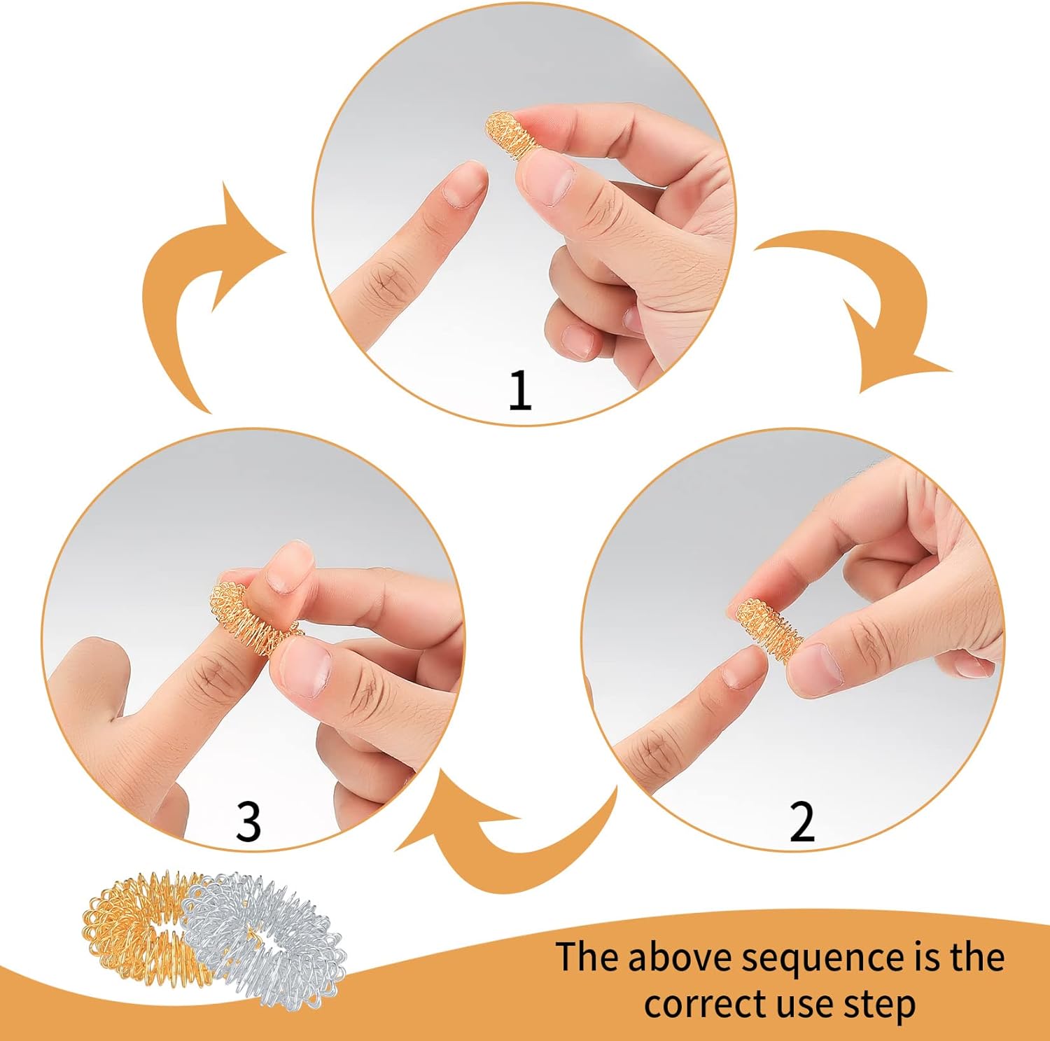 14 Stück Fingermassageringe und Massagearmbänder (10 Ringe, 4 Armbänder), Akupressurring-Set für Jugendliche, Erwachsene, Stressreduzierer und Finger-Handgelenk-Massagegerät – Gold, Silber (14) – Bild 4