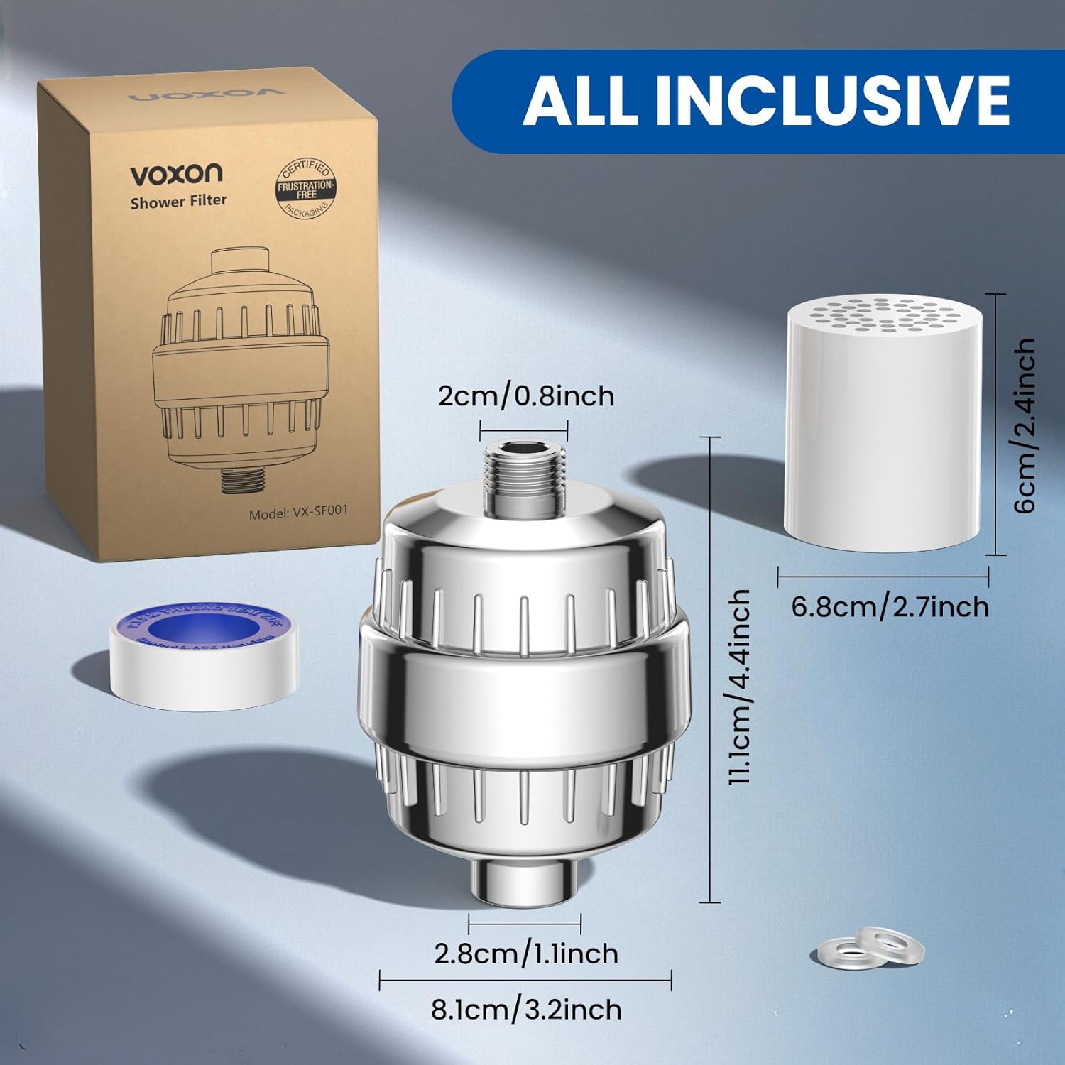 VOXON 36 Level Duschfilter, Vitamin C Duschfilter für hartes Wasser, Duschfilter mit 1 Filterkartusche, Duschfilter für Wasserenthärter, Kalkfilter Dusche zur Entfernung von Fluorid-Chlor-Kalk – Bild 2