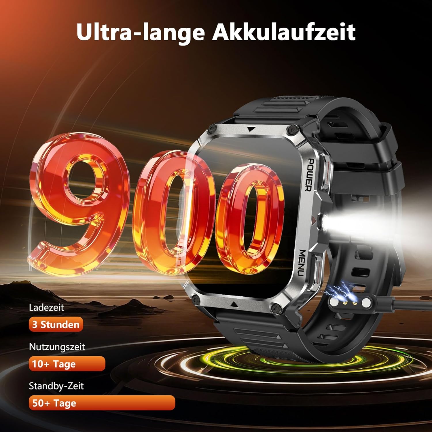 Blackview 900 mAh Herren-Smartwatch, Bluetooth-Anrufe/Kompass/LED-Beleuchtung/2 Armbänder (Silikon/Nylon), Sportuhr mit Puls-Schlaf-Schritten-Kalorien-Kilometer-Monitor, Fitness-Uhr für Android iOS – Bild 7