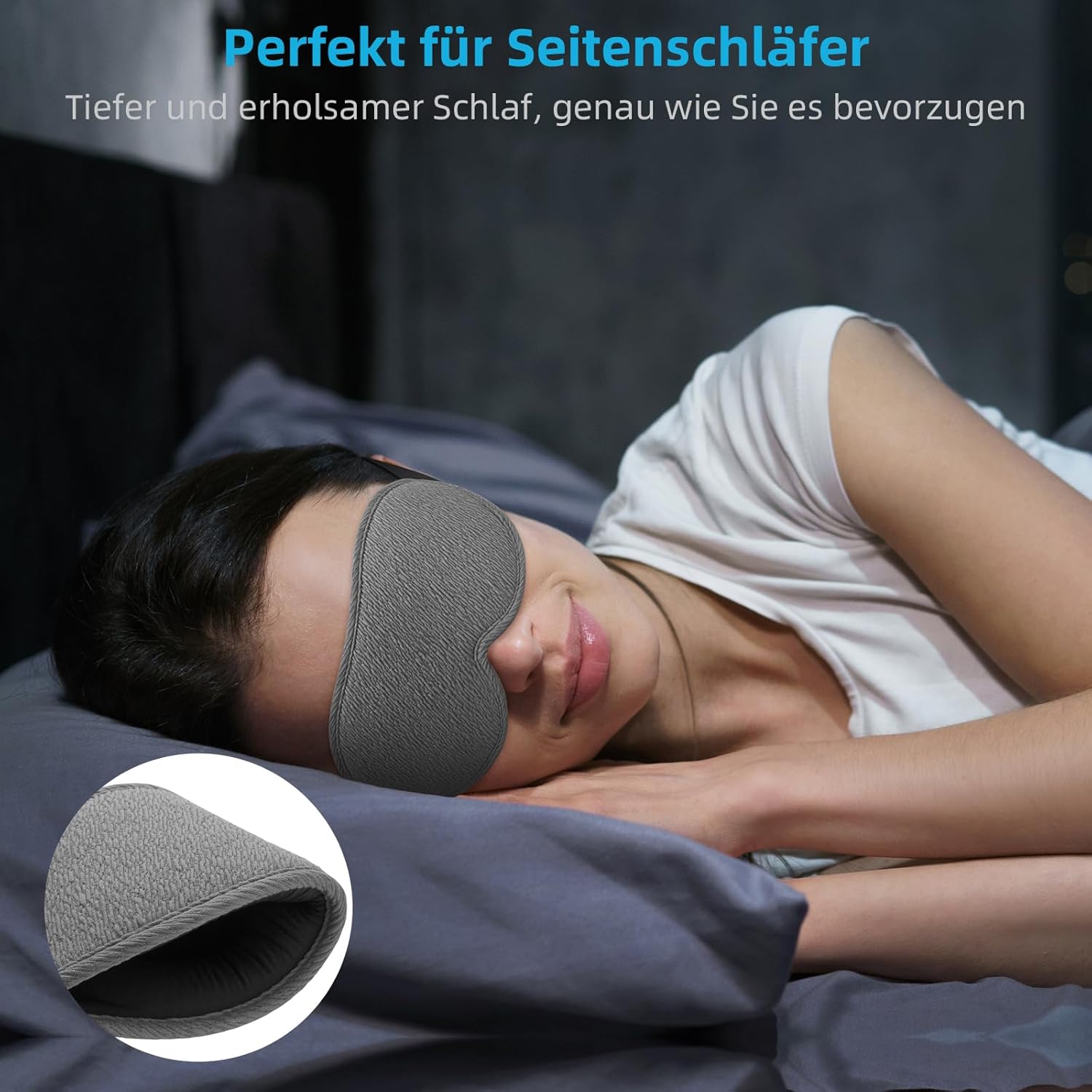 2026 Innovative Schlafmaske für Männer und Frauen, 99,99 % Lichtblockierung, ergonomische, verstellbare Augenmaske mit Ohrstöpseln für Schlaf, Nickerchen, Meditation, Reisen, bequemen Schlaf (grau) – Bild 2